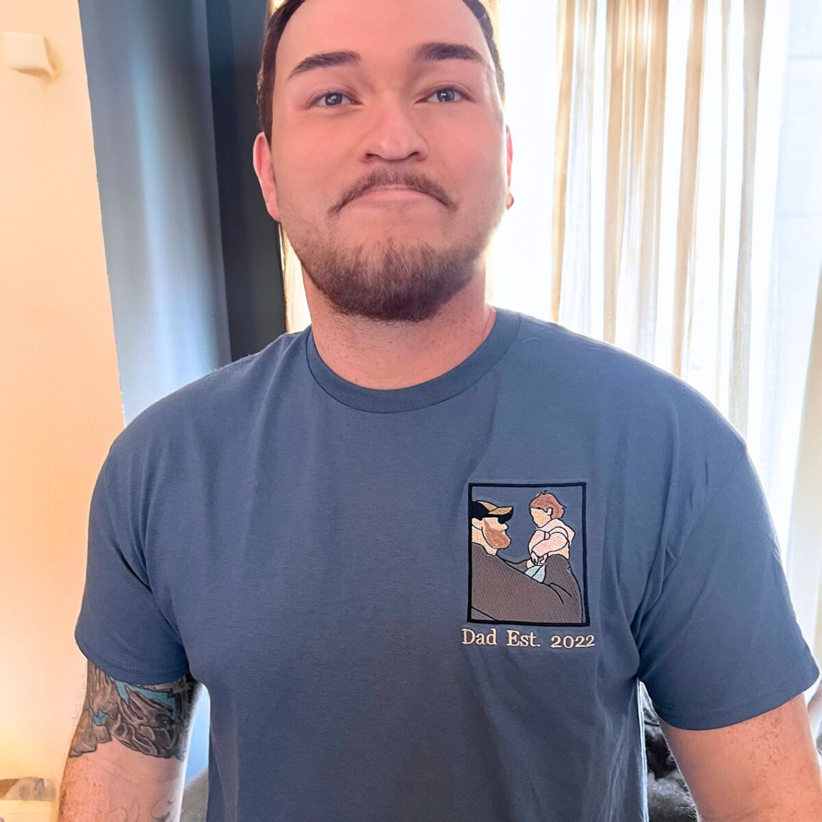 Custom Embroidered Technicolor Dad T-Shirt for First Fathers Day