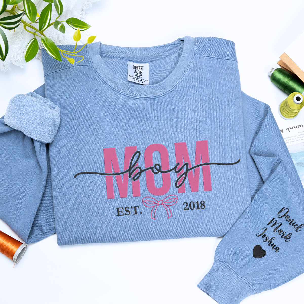 Personalized Boy Mom Embroidered Sweatshirt or Hoodie - Custom Gift