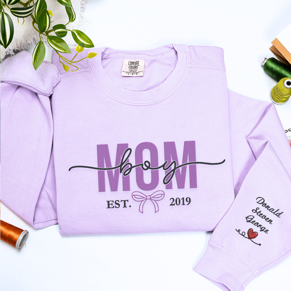 Personalized Boy Mom Embroidered Sweatshirt or Hoodie - Custom Gift