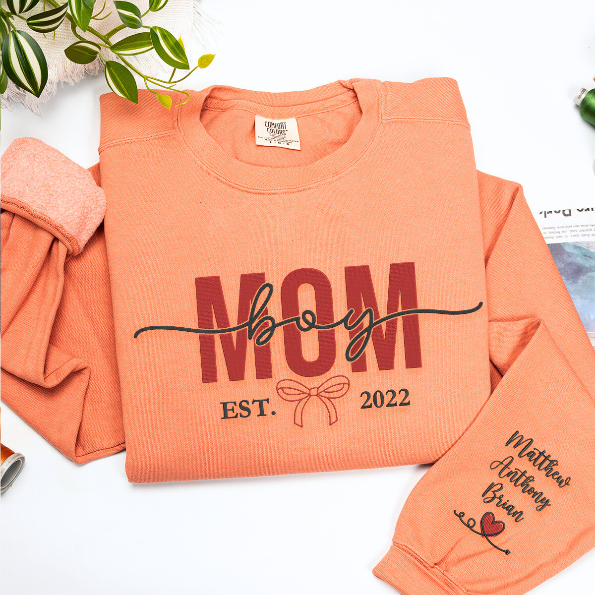Personalized Boy Mom Embroidered Sweatshirt or Hoodie - Custom Gift