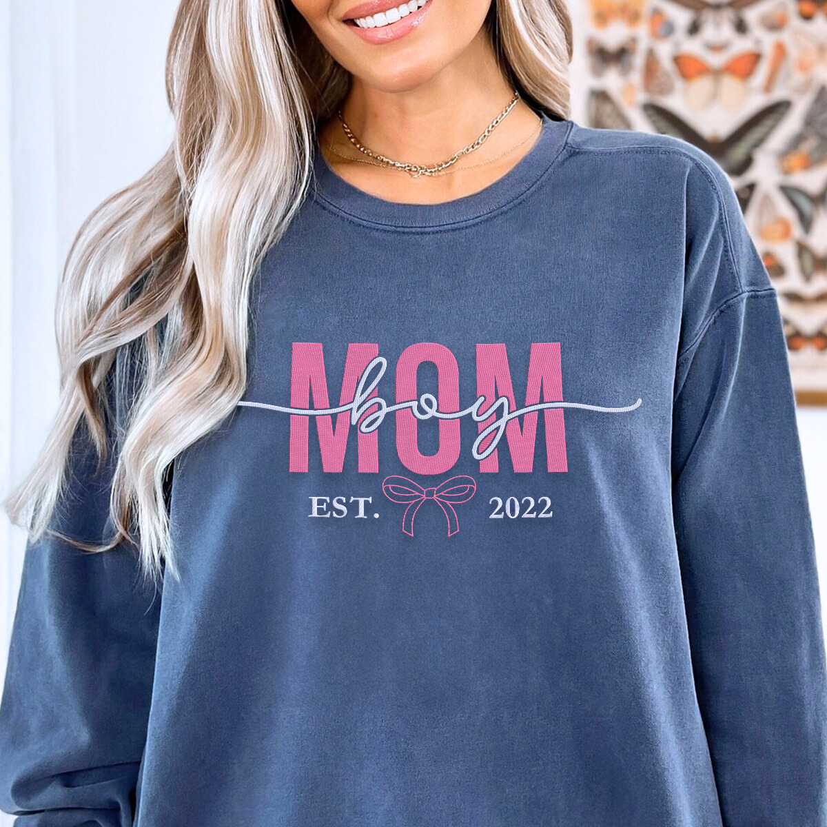 Personalized Boy Mom Embroidered Sweatshirt or Hoodie - Custom Gift