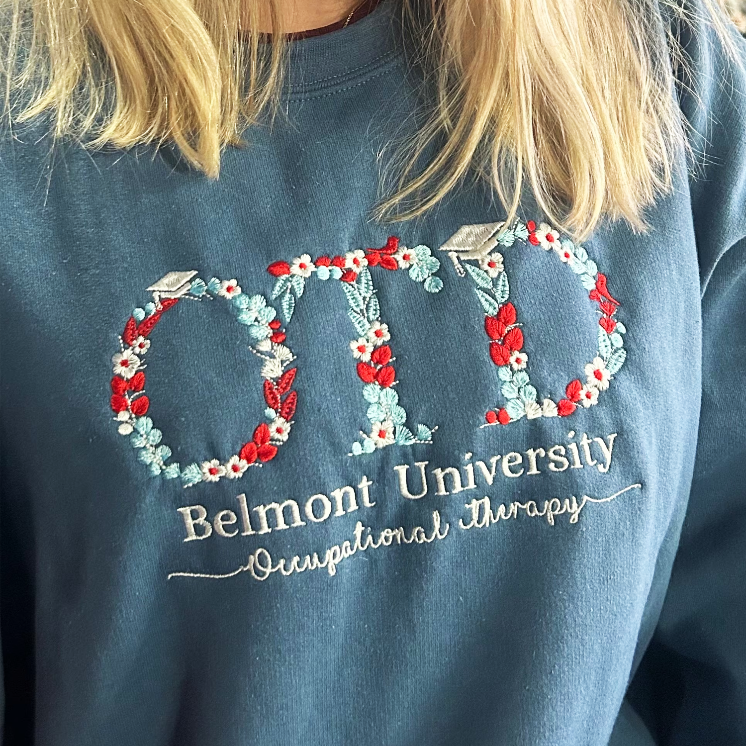 Custom Embroidered Floral College Sweatshirt for Alumni