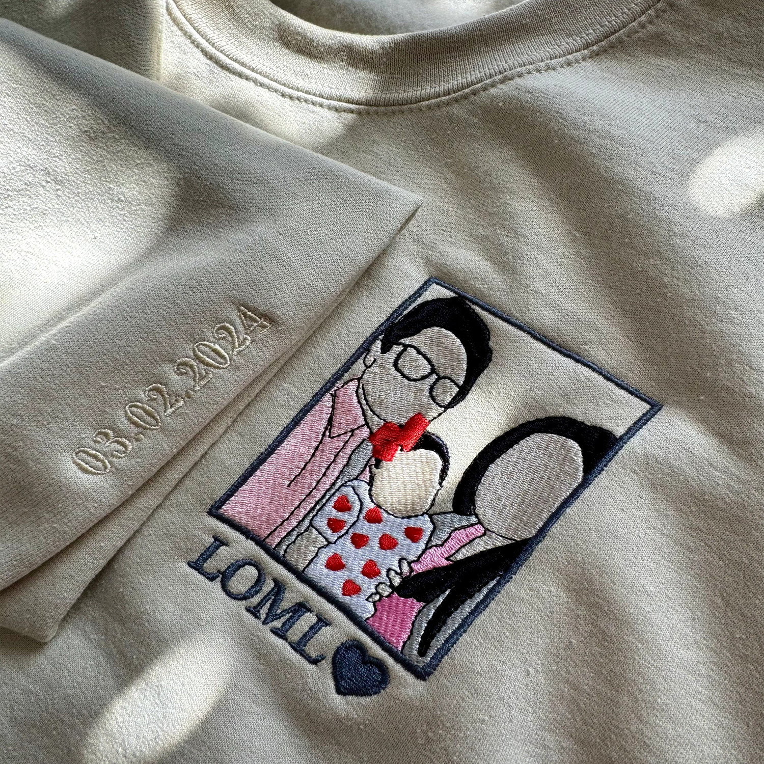 Custom Portrait Embroidered Cream Sweatshirt | Personalized Photo Art