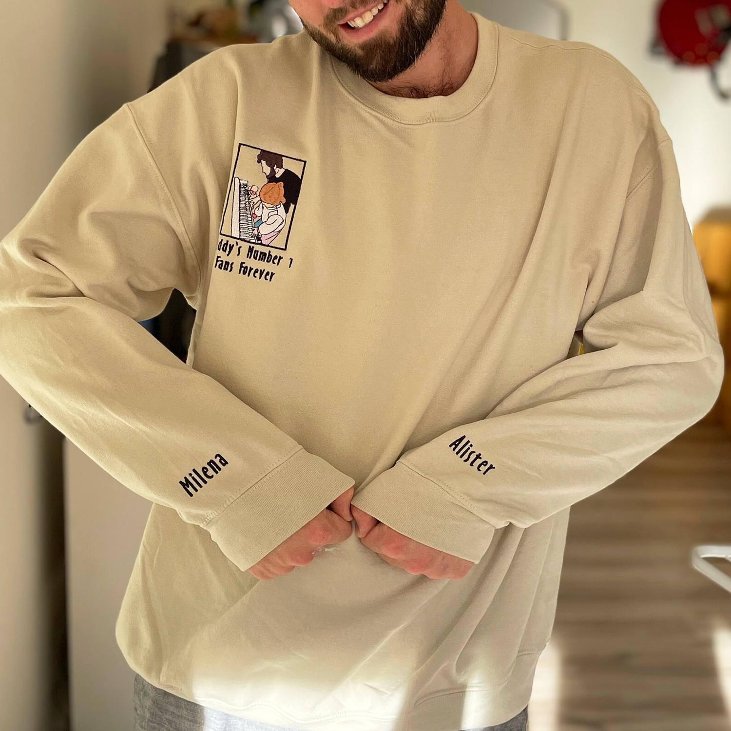 Custom Portrait Embroidered Cream Sweatshirt | Personalized Photo Art