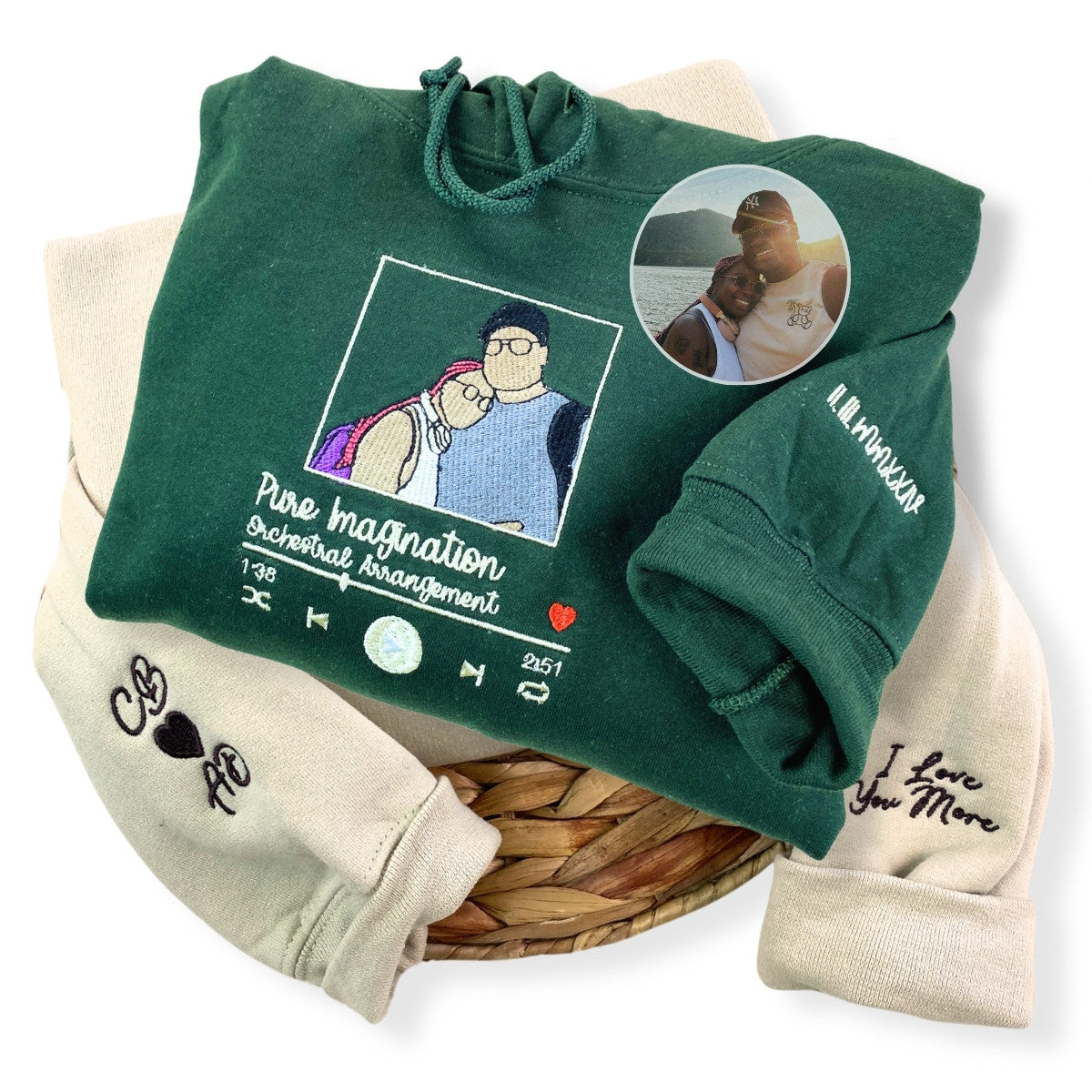 Custom Music Player Sweatshirt or Hoodie for Couples