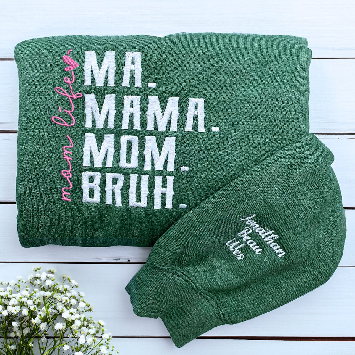 Personalized Motherhood Quote Sweatshirt with KidsNames Embroidered