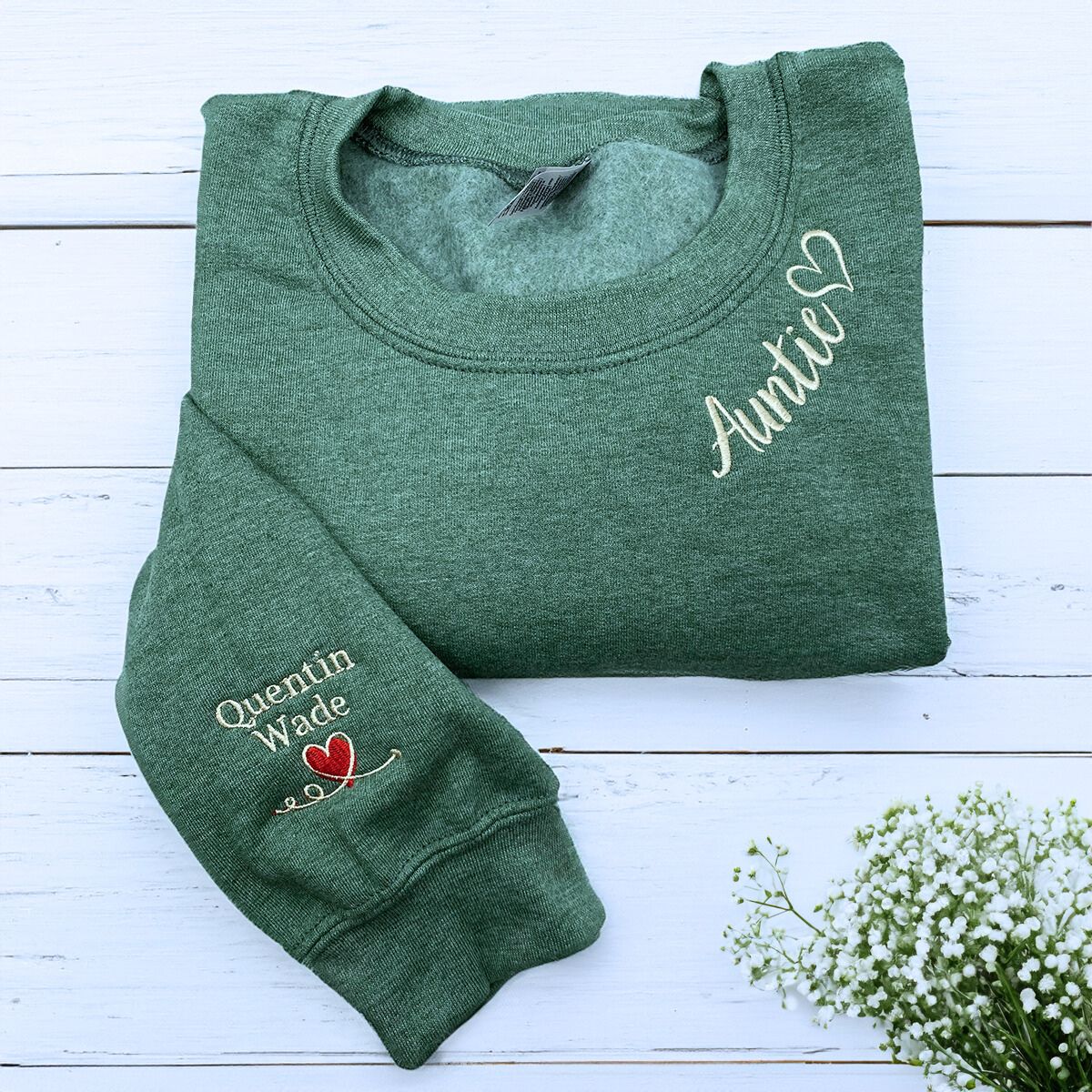 Custom Auntie Name Embroidered Sweatshirt or Hoodie