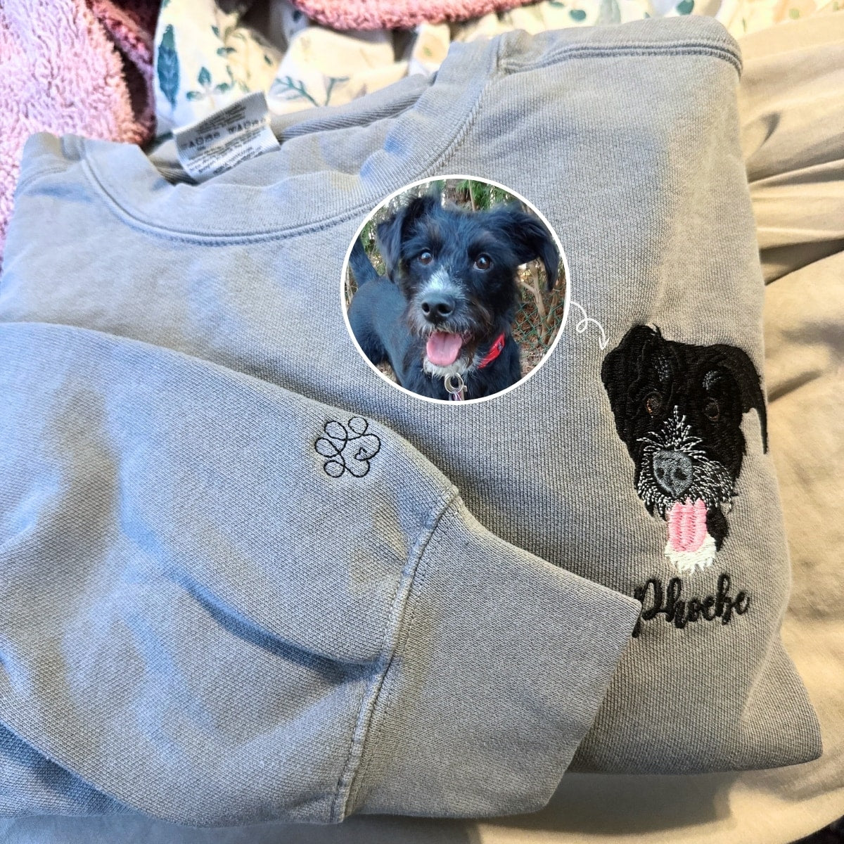 Custom Embroidered Dog Face Sweatshirt - Personalized Pet Image