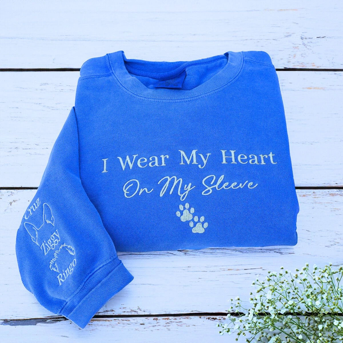 Custom Embroidered Pet Lover Sweatshirt with Dog Ear Detail