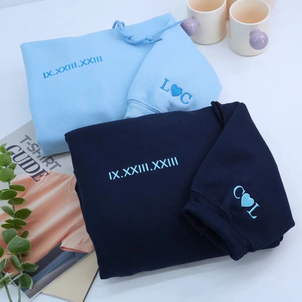Custom Embroidered Couple Hoodies Set for Partners - Personalized Gift Idea