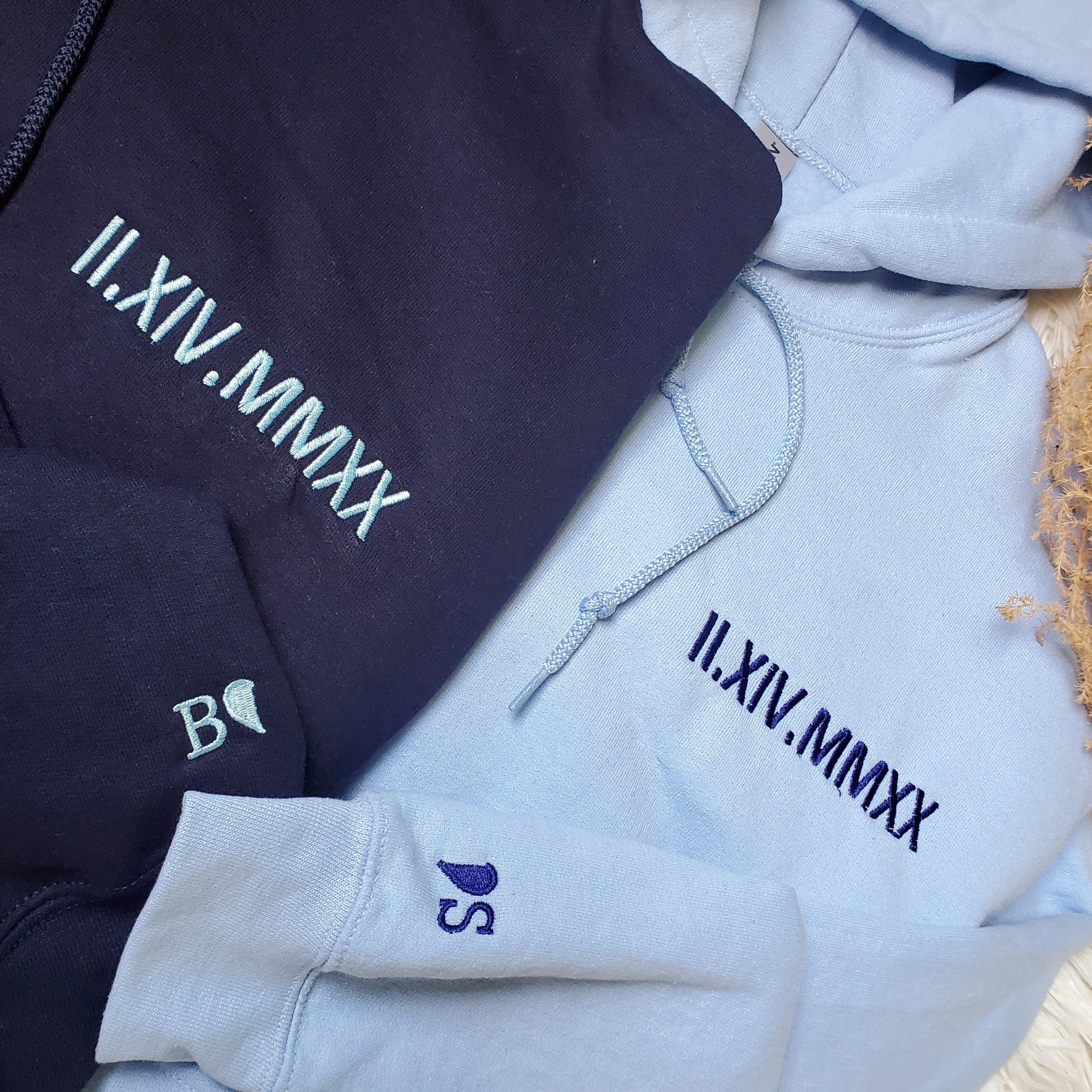 Custom Roman Numeral Embroidered Valentines Day Hoodie - Personalized Gift