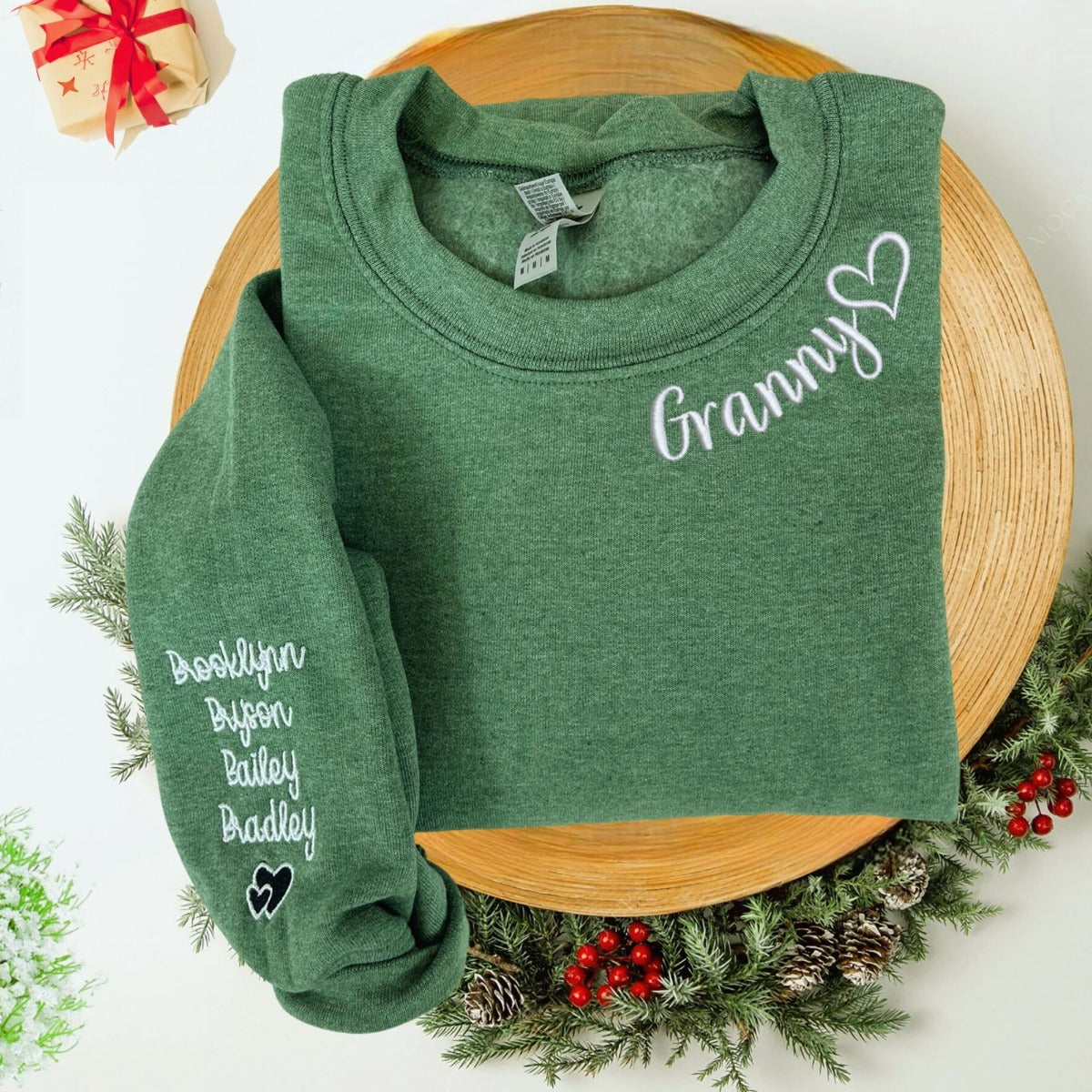 Personalized Grandkids Name Embroidered Sweatshirt - Custom Grandma Gift