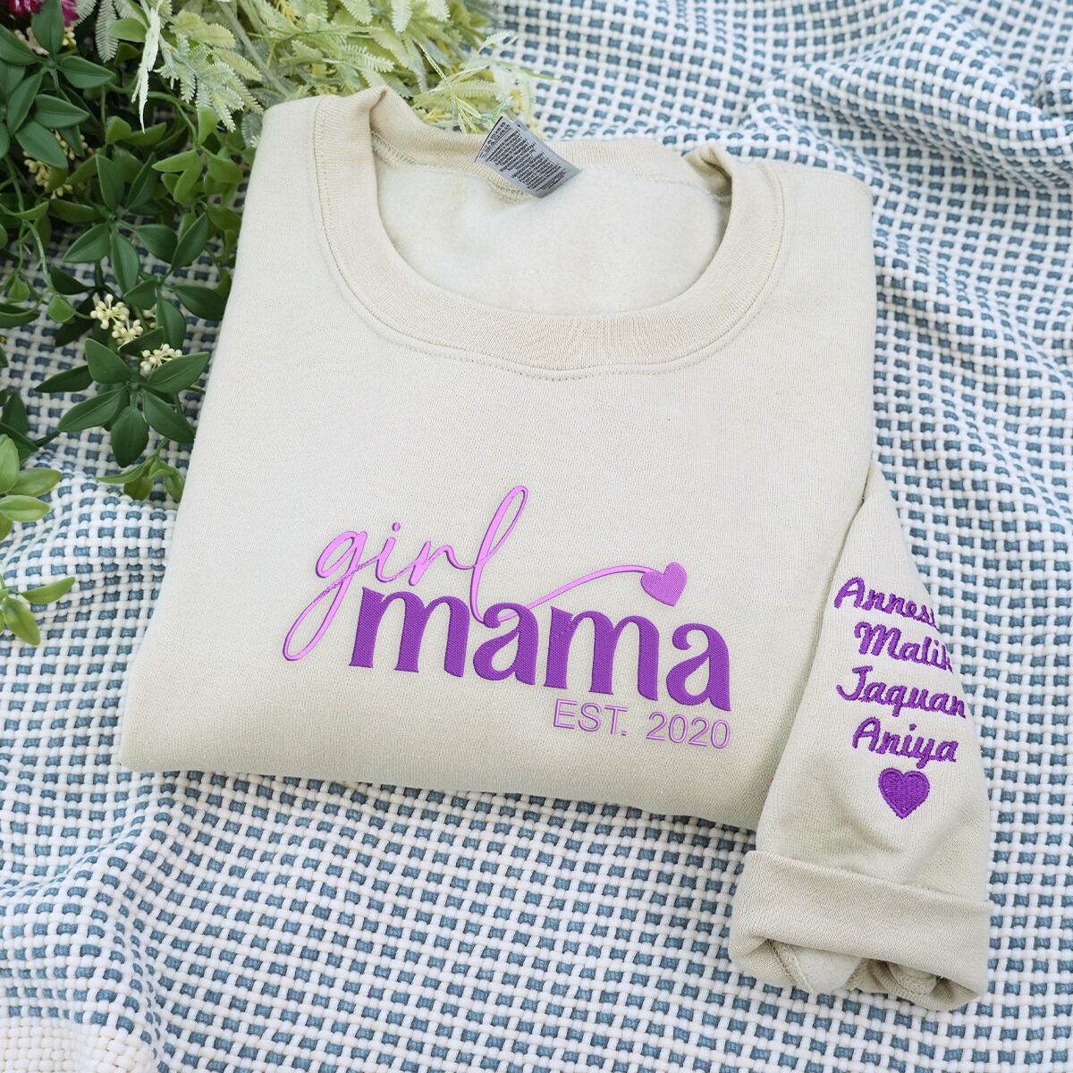 Personalized Girl Mom Embroidered Sweatshirt - Custom Title Sleeve Hoodie