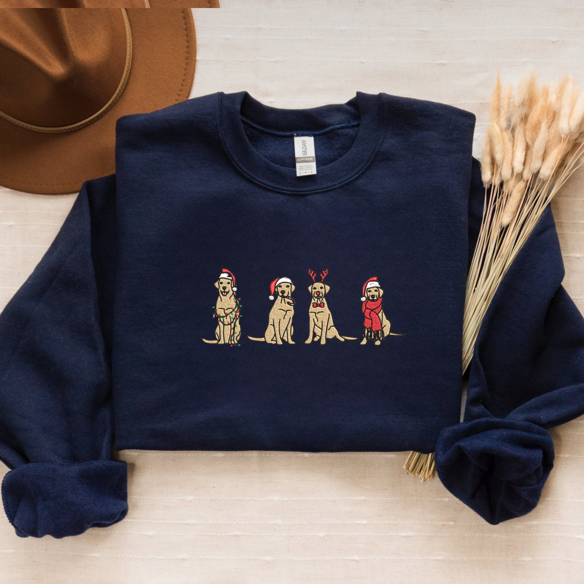 Cute Dog Christmas Sweatshirt in Forest Green for Pet Lovers