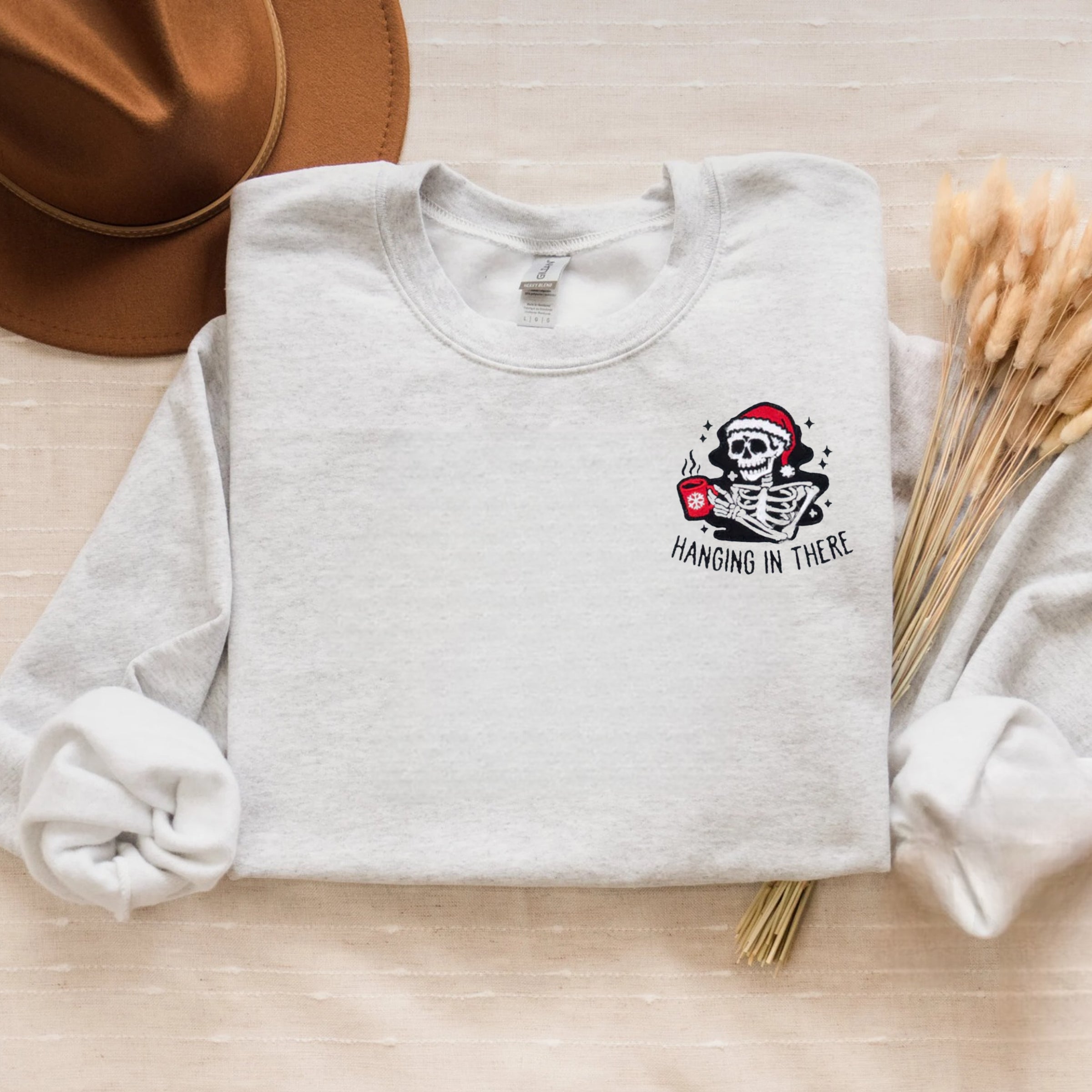 Christmas Ghost Santa Embroidered Sweatshirt - Funny Holiday Coffee Ghost Hoodie
