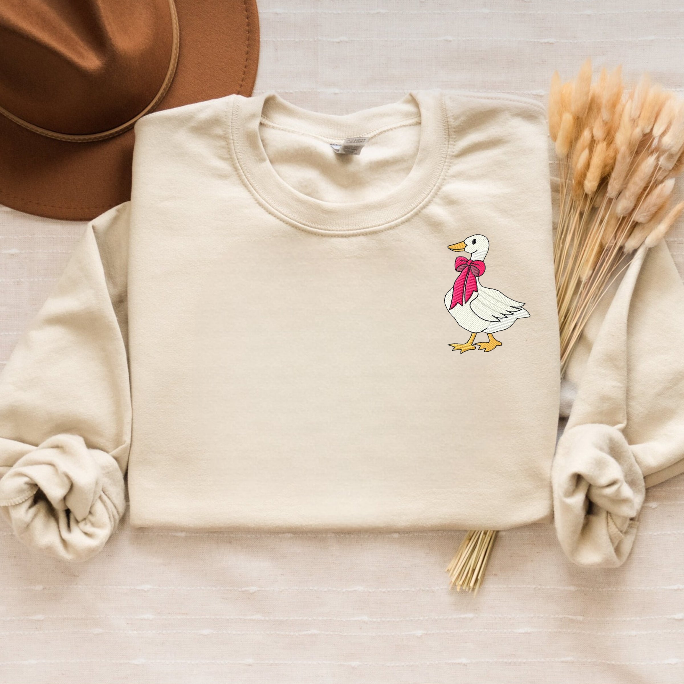 Festive Goose Embroidered Holiday Sweatshirt/Crewneck, Winter Duck Design