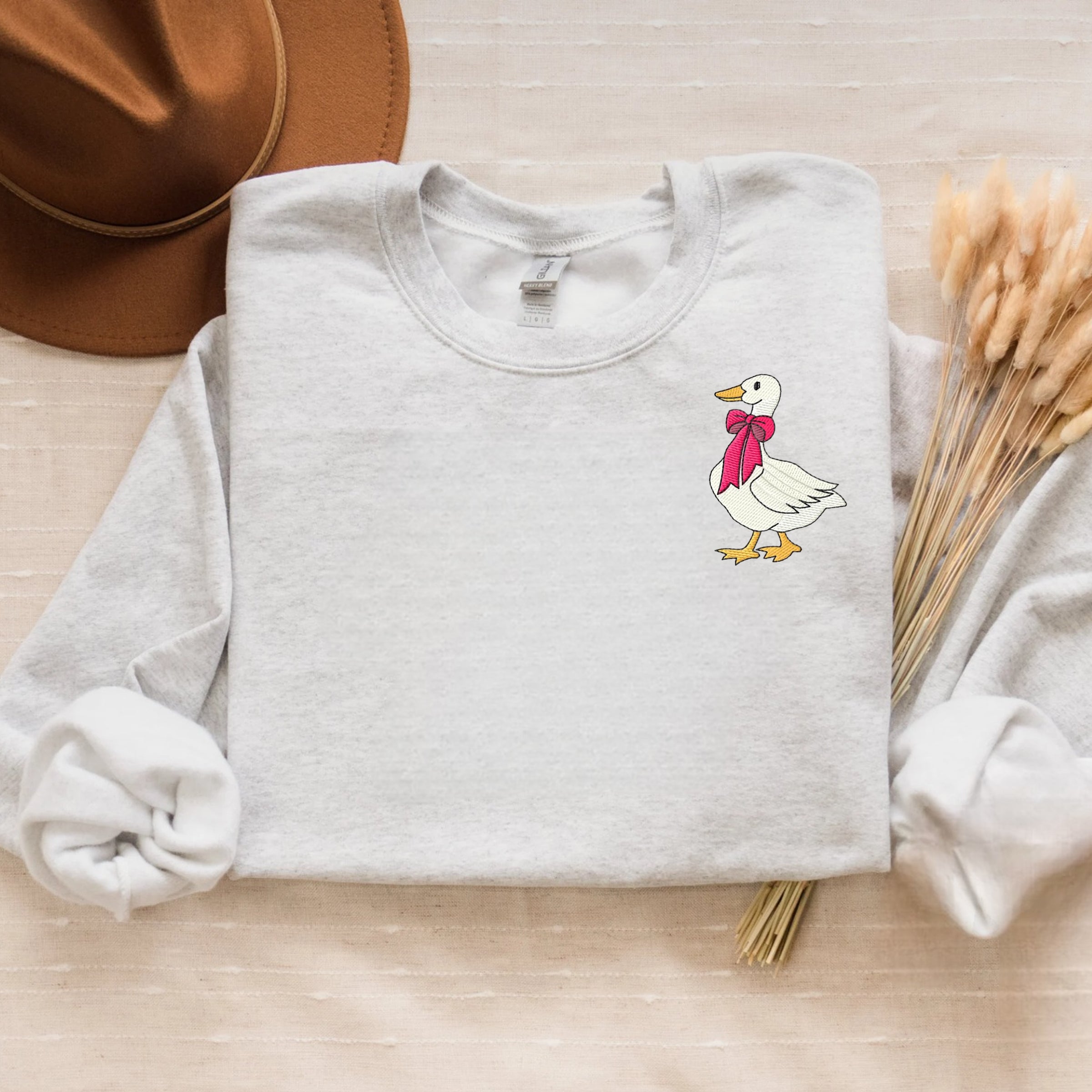 Festive Goose Embroidered Holiday Sweatshirt/Crewneck, Winter Duck Design
