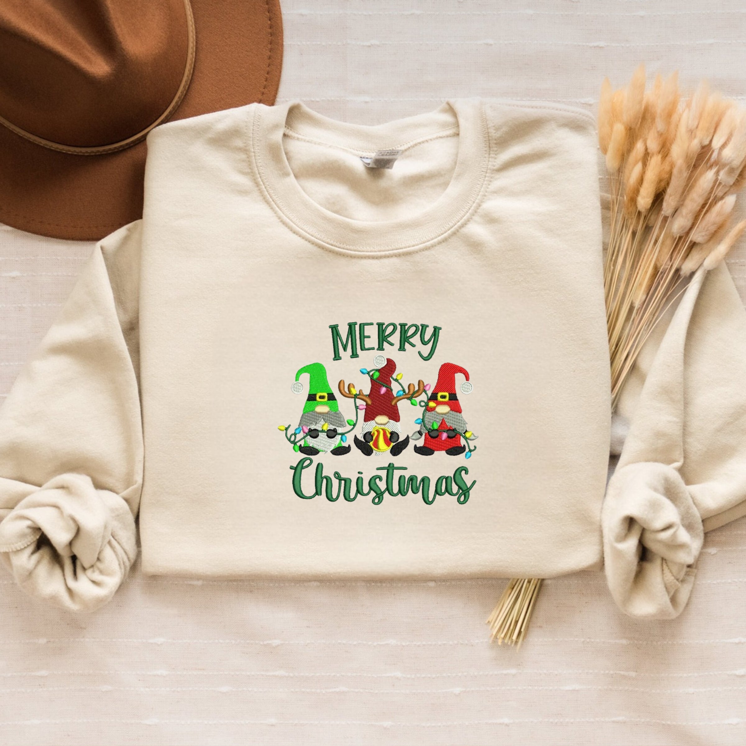 Festive Christmas Gnome Sweatshirt, Embroidered Holiday Crewneck