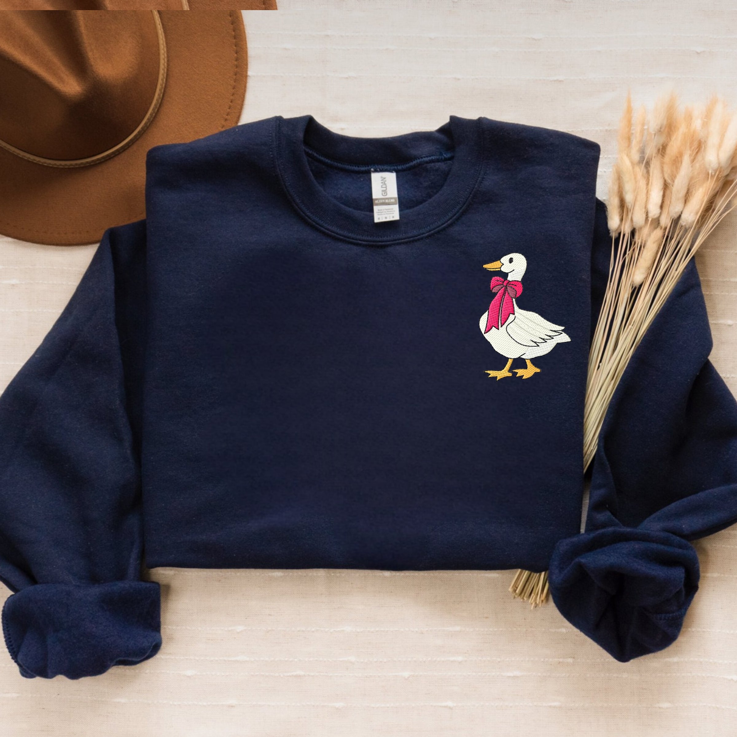 Festive Goose Embroidered Holiday Sweatshirt/Crewneck, Winter Duck Design