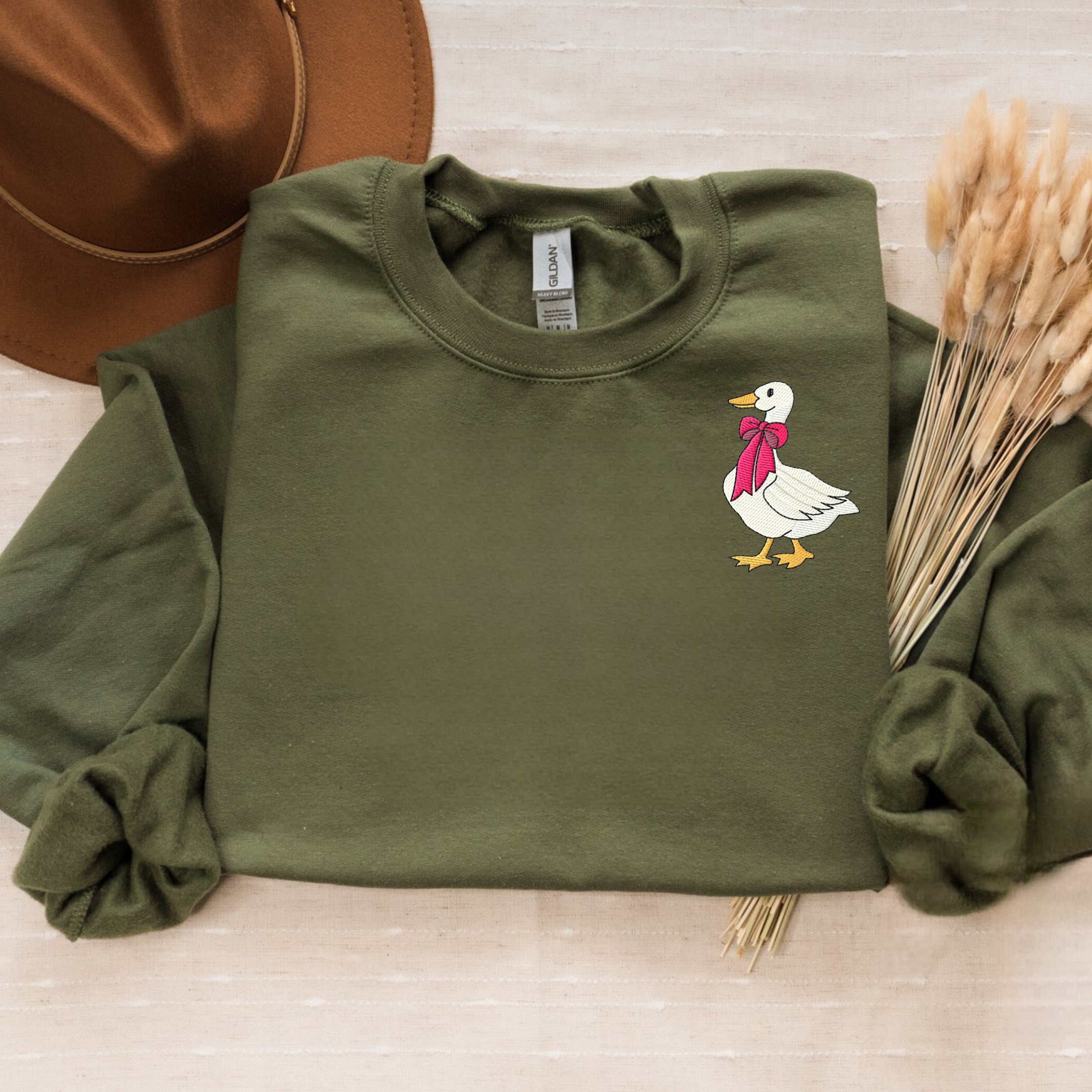 Festive Goose Embroidered Holiday Sweatshirt/Crewneck, Winter Duck Design