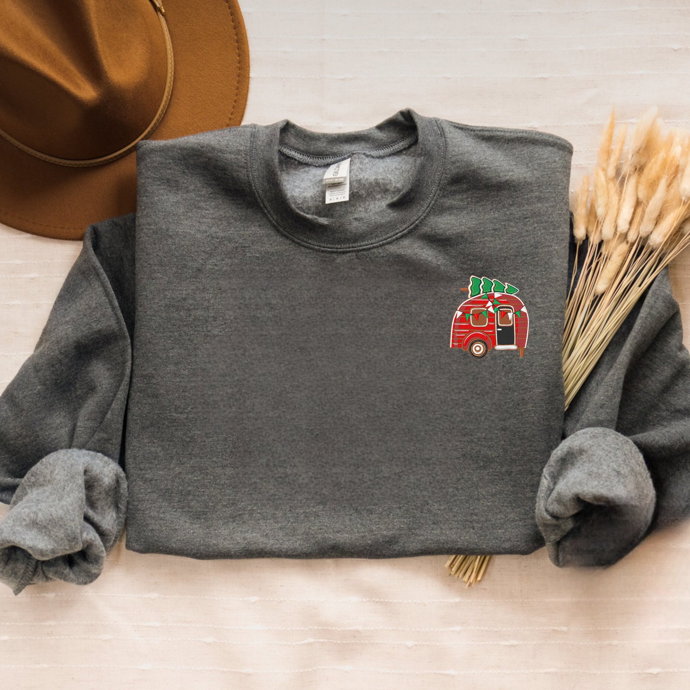 Christmas Camping Embroidered Sweatshirt - Cozy Holiday RV Shirt