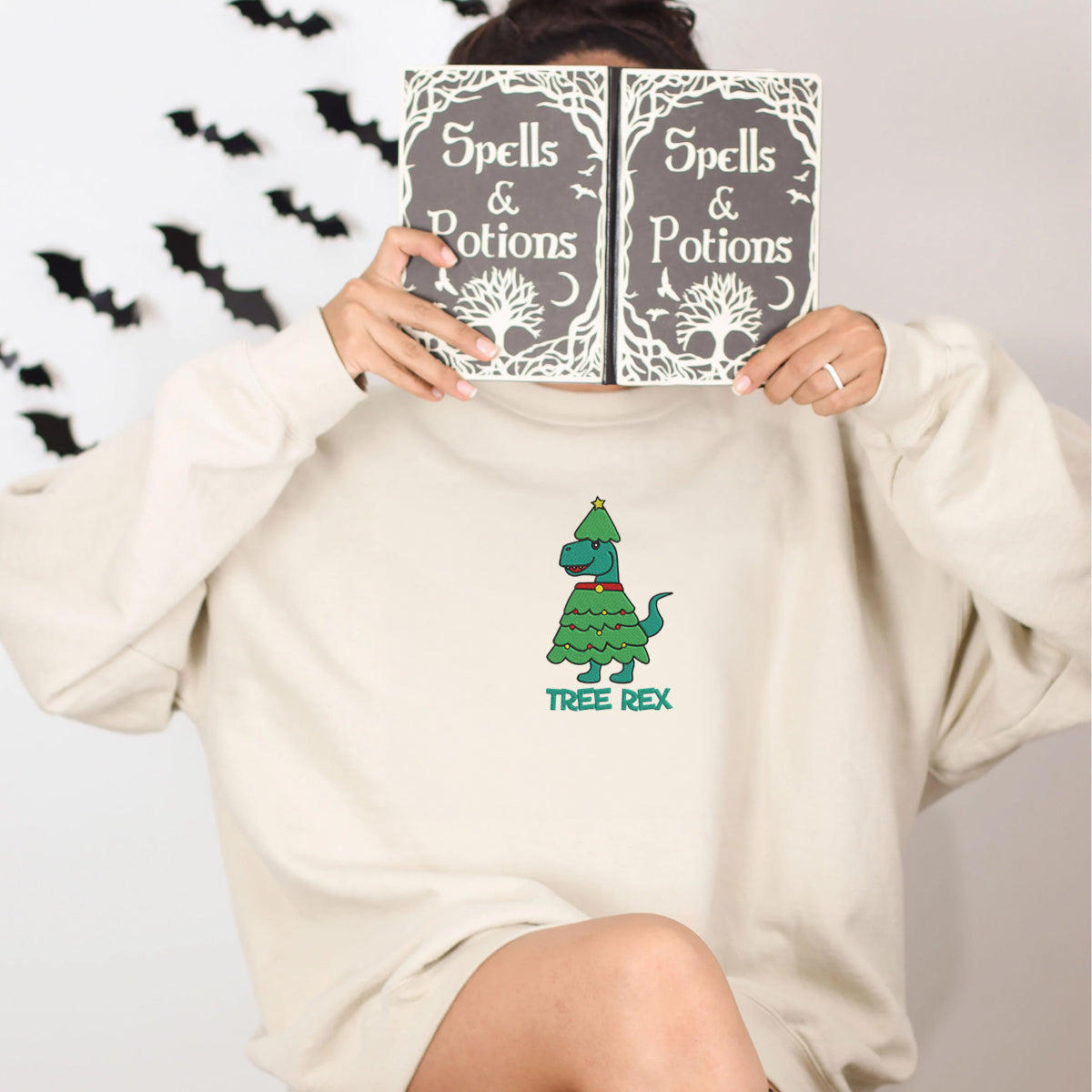 Whimsical Christmas Tree Rex Sweatshirt in Crewneck or Hoodie Style
