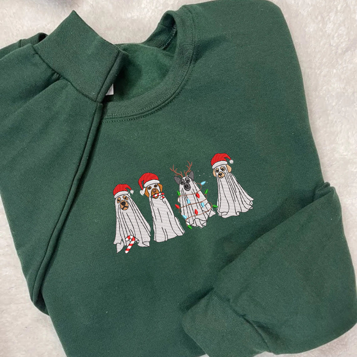 Spooky Ghost Dog Christmas Sweatshirt - Festive Holiday Hoodie