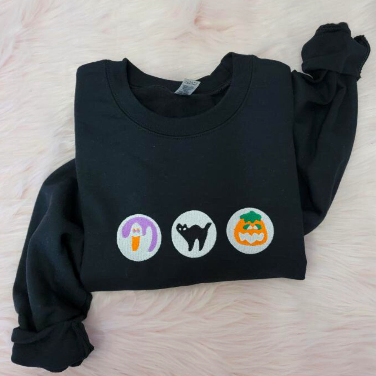 Halloween Ghost Pumpkin Embroidered Sweatshirt - Spooky Season