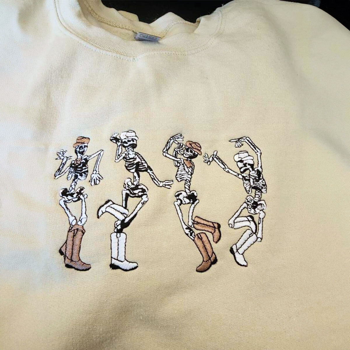 Embroidered Dancing Skeletons Halloween Sweatshirt