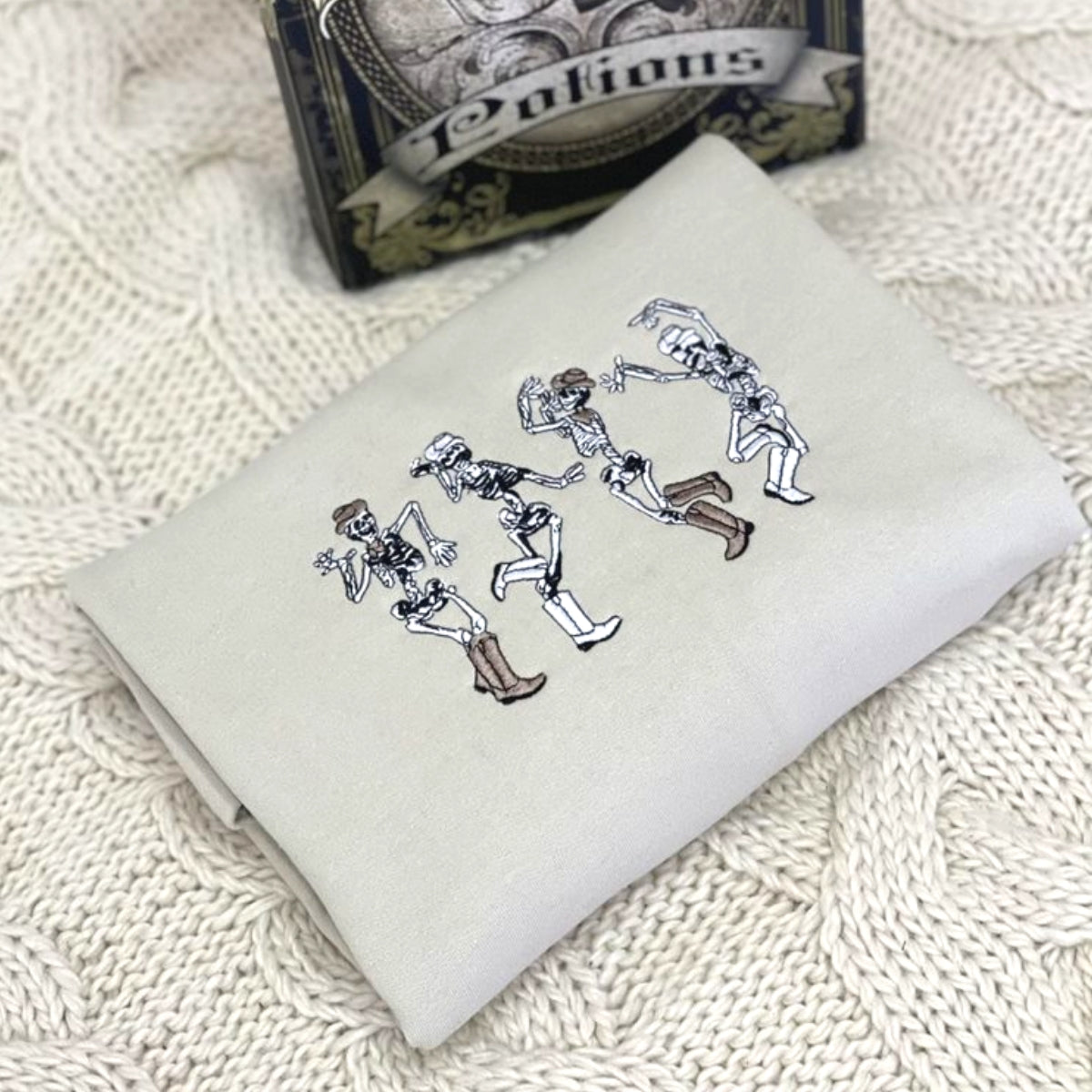 Embroidered Dancing Skeletons Halloween Sweatshirt