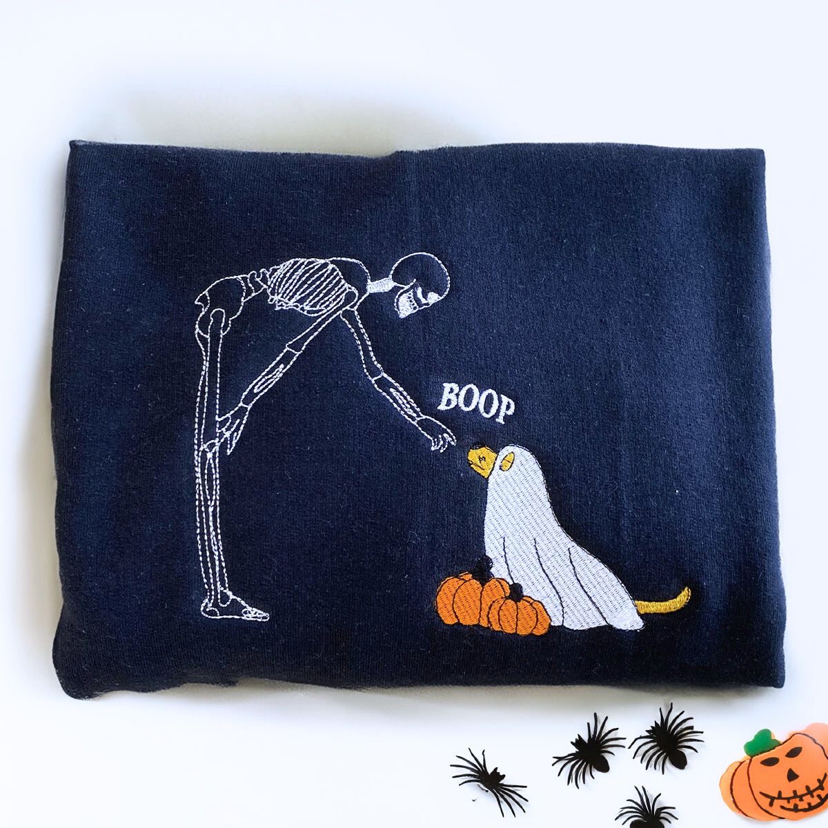 Halloween Skeleton Embroidered Sweatshirt for Ghost Dog Lovers