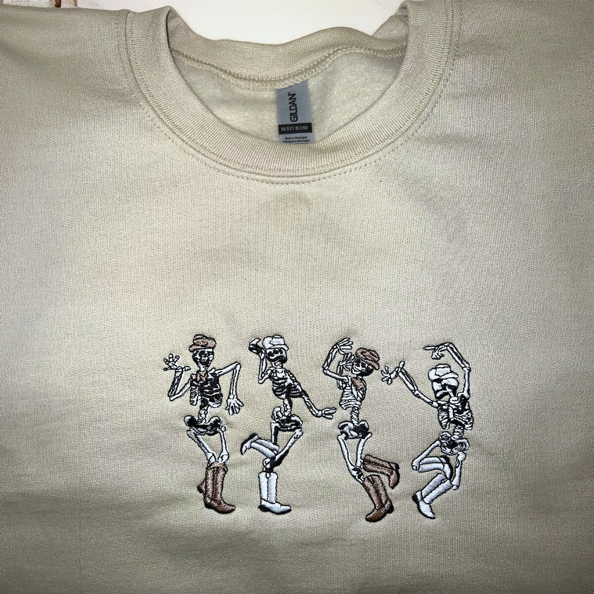 Embroidered Dancing Skeletons Halloween Sweatshirt