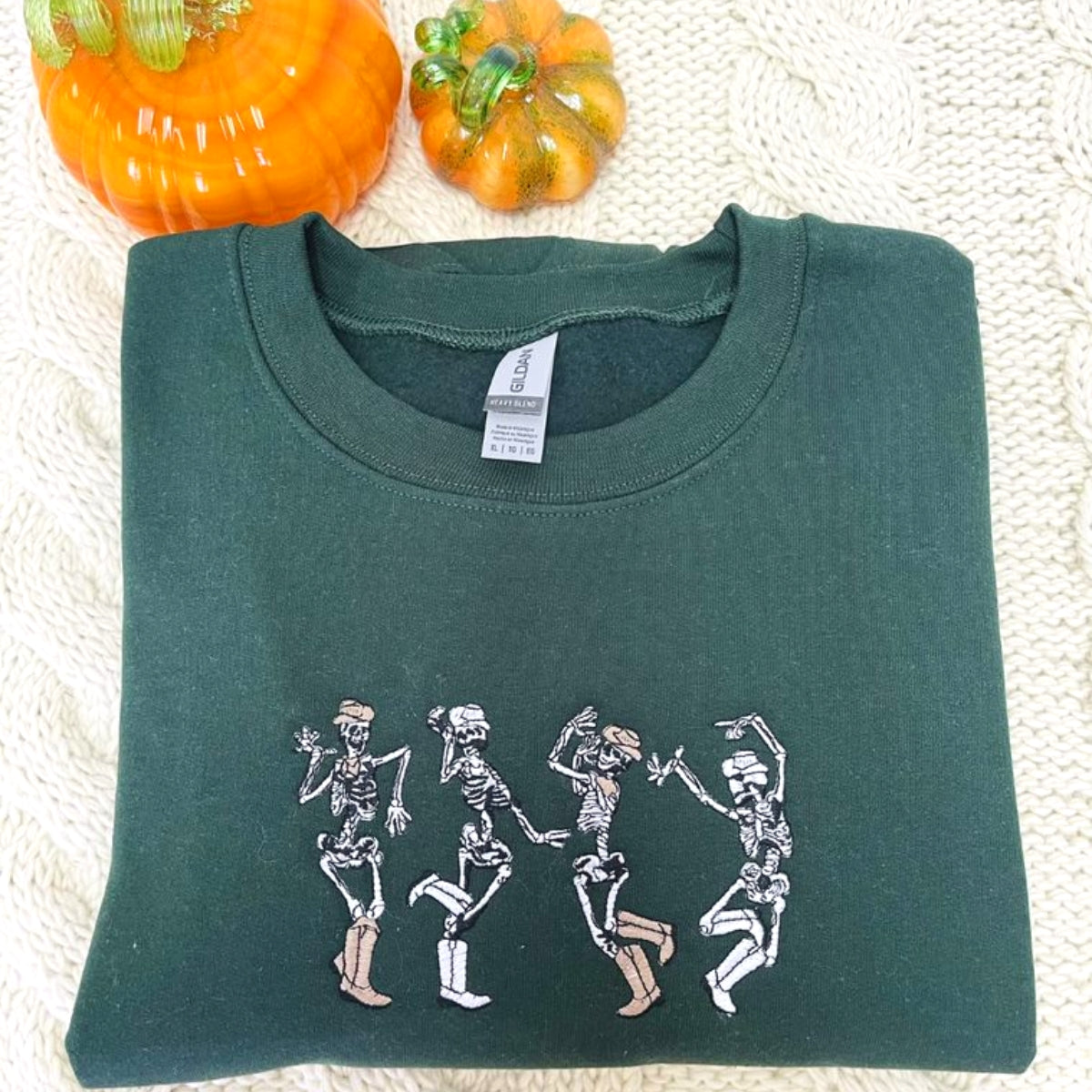 Embroidered Dancing Skeletons Halloween Sweatshirt