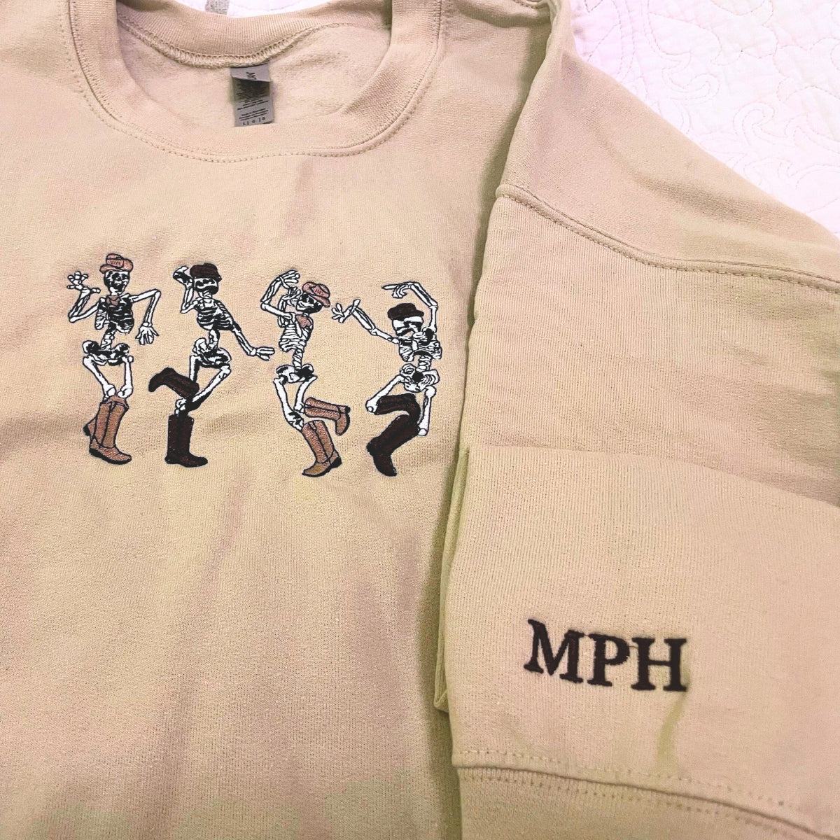 Embroidered Dancing Skeletons Halloween Sweatshirt