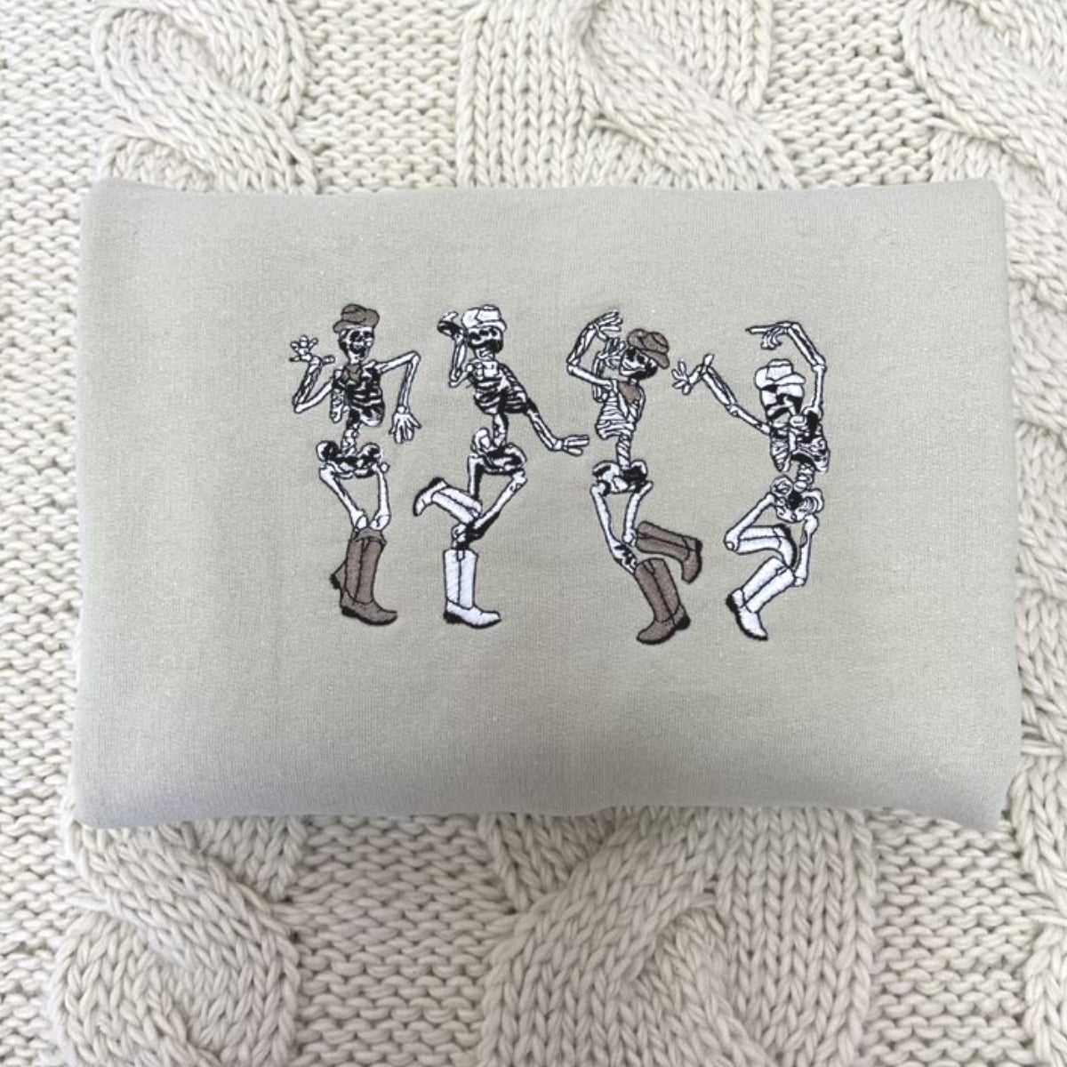 Embroidered Dancing Skeletons Halloween Sweatshirt