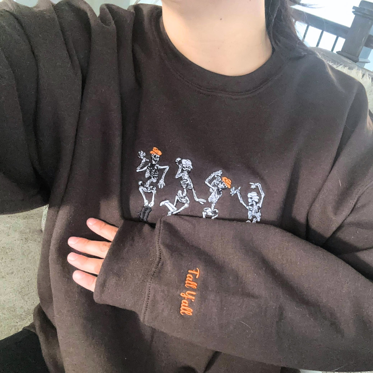 Embroidered Dancing Skeletons Halloween Sweatshirt