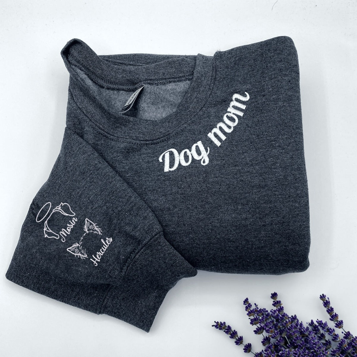 Dog Mom Embroidered Sweatshirt with Dog Ear Image, Unique Pet Lovers Gift
