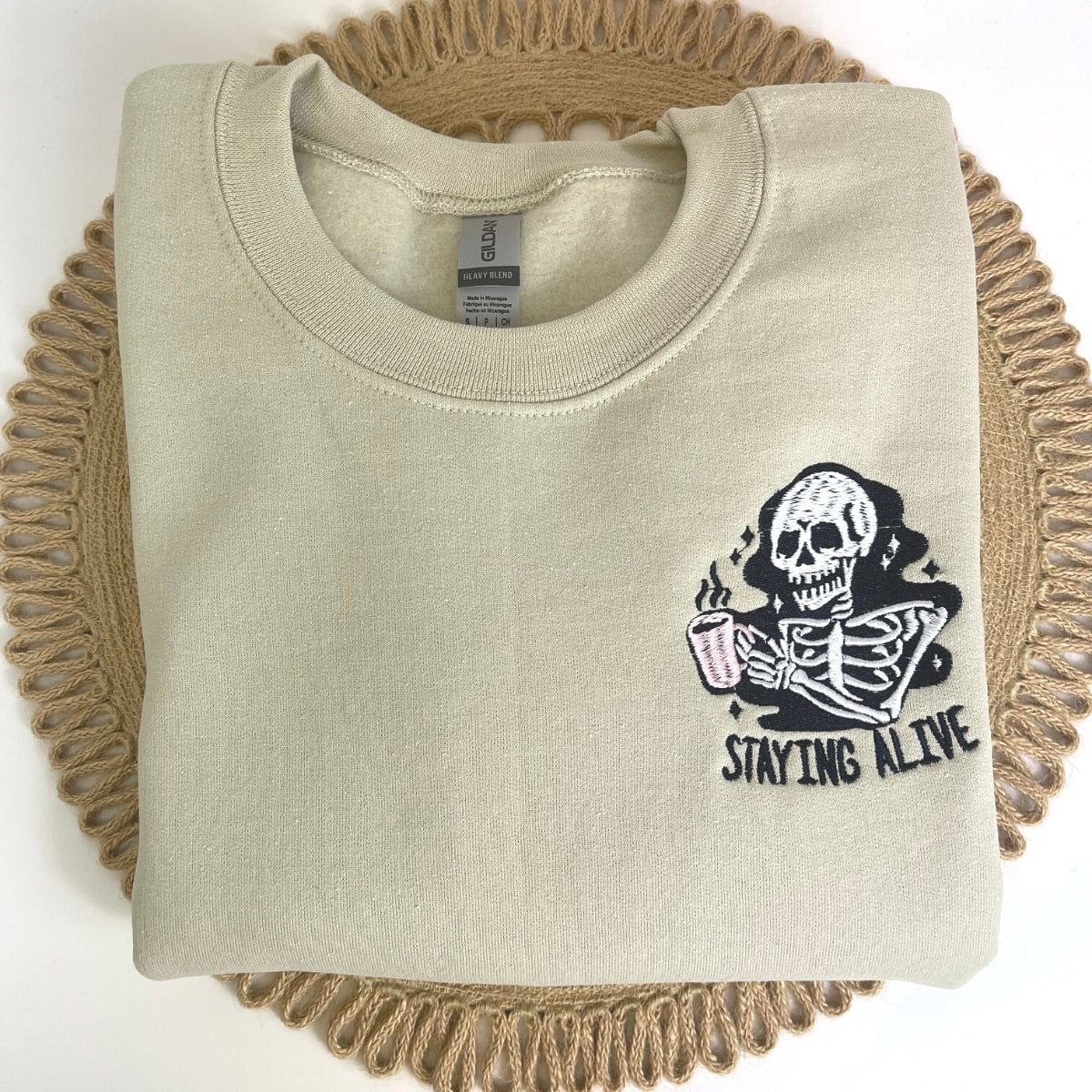 Halloween Skeleton Coffee Sweatshirt, Funny Embroidered Hoodie for Coffee Lovers