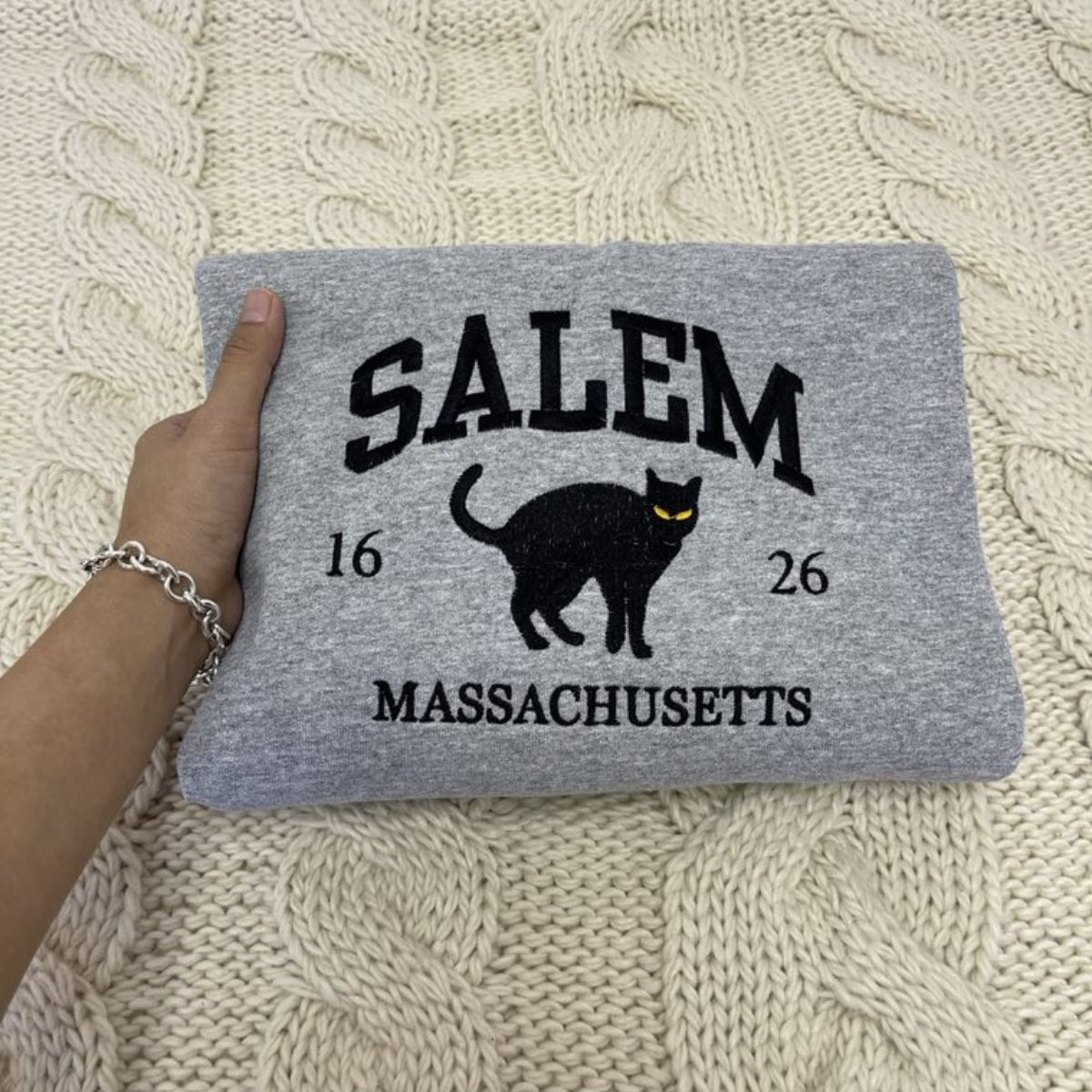 Halloween Salem Massachusetts Embroidered Sweatshirt or Hoodie for Festive Season