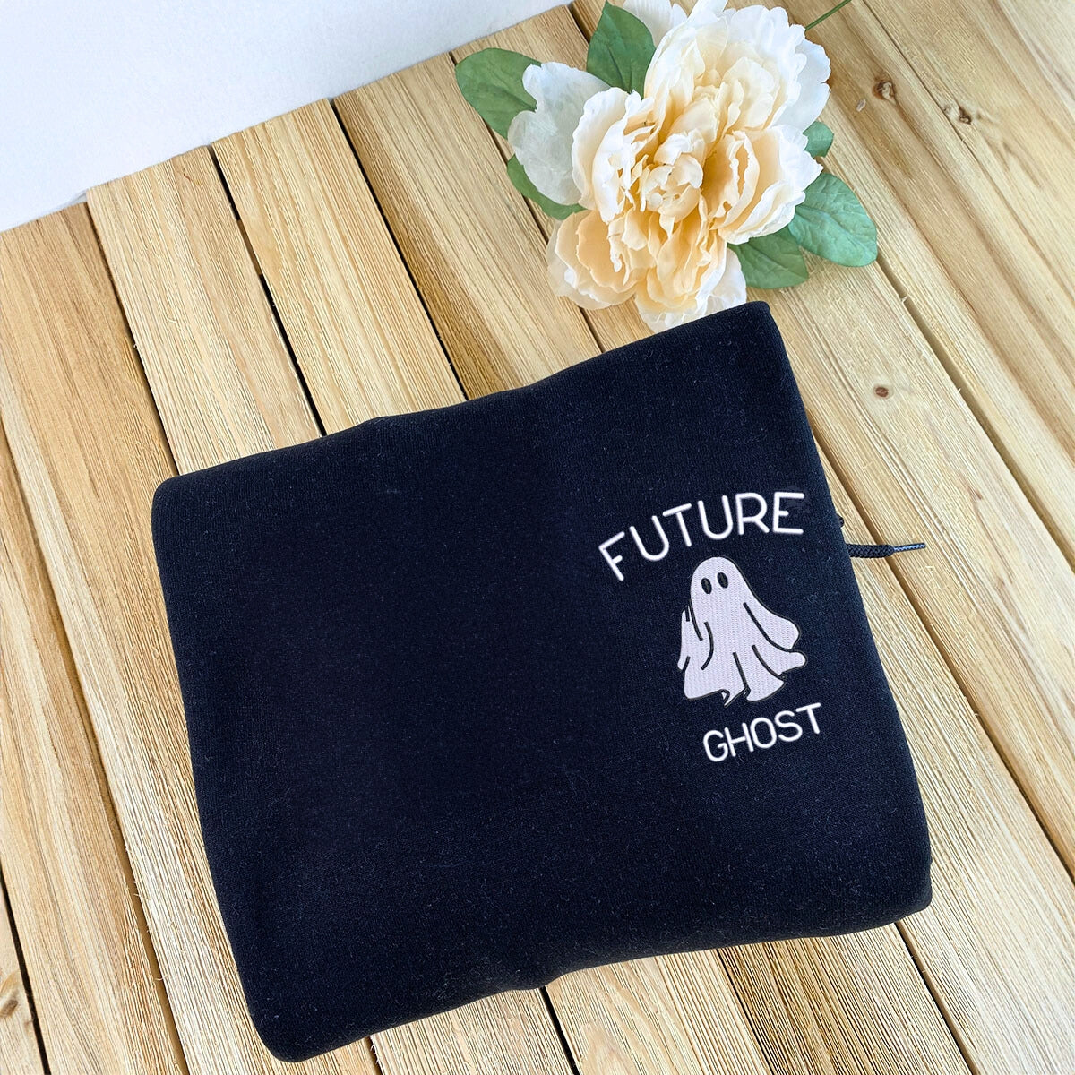 Funny Halloween Future Ghost Embroidered Pocket Sweatshirt
