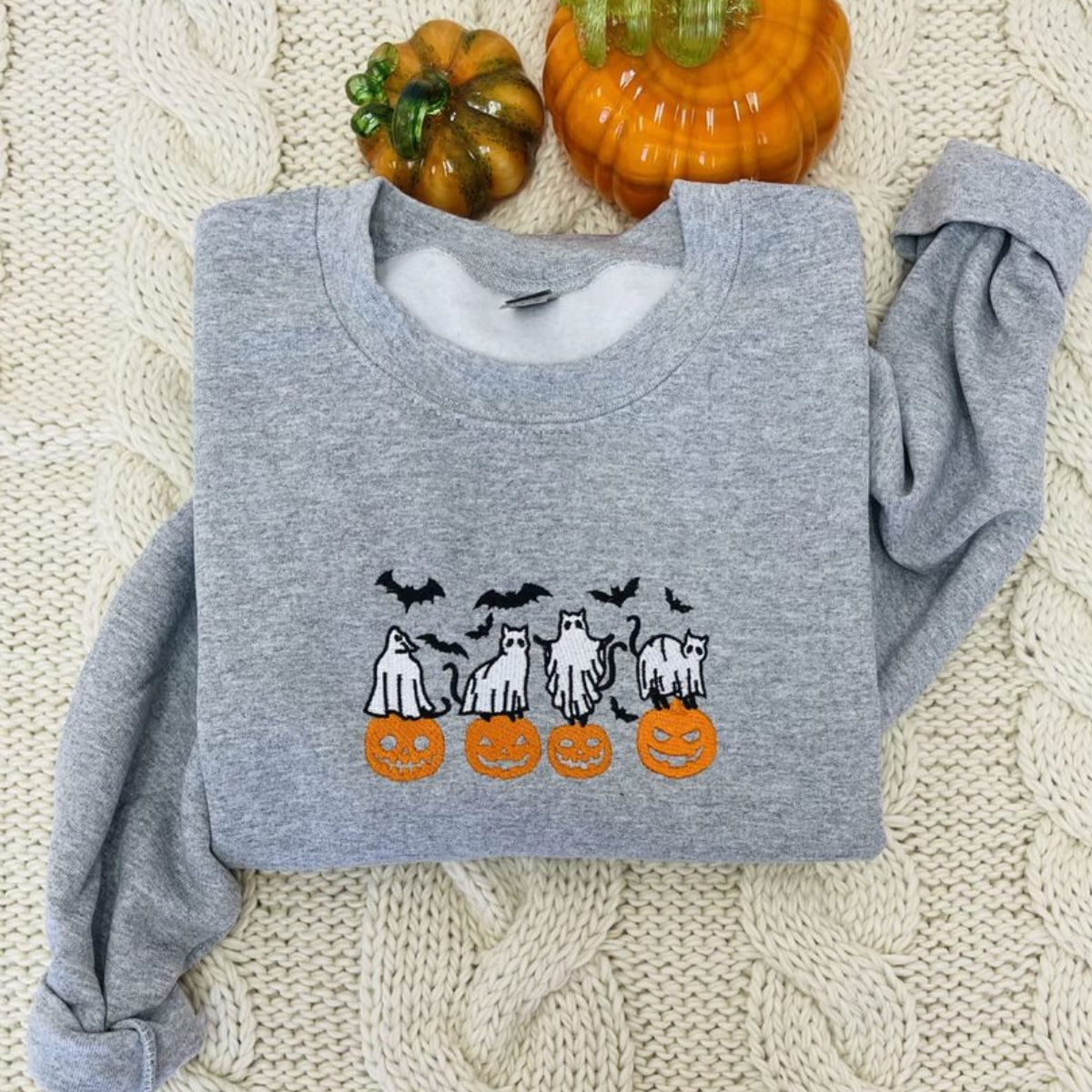 Halloween Pumpkin Bats Cats Ghost Sweatshirt Hoodie Shirt