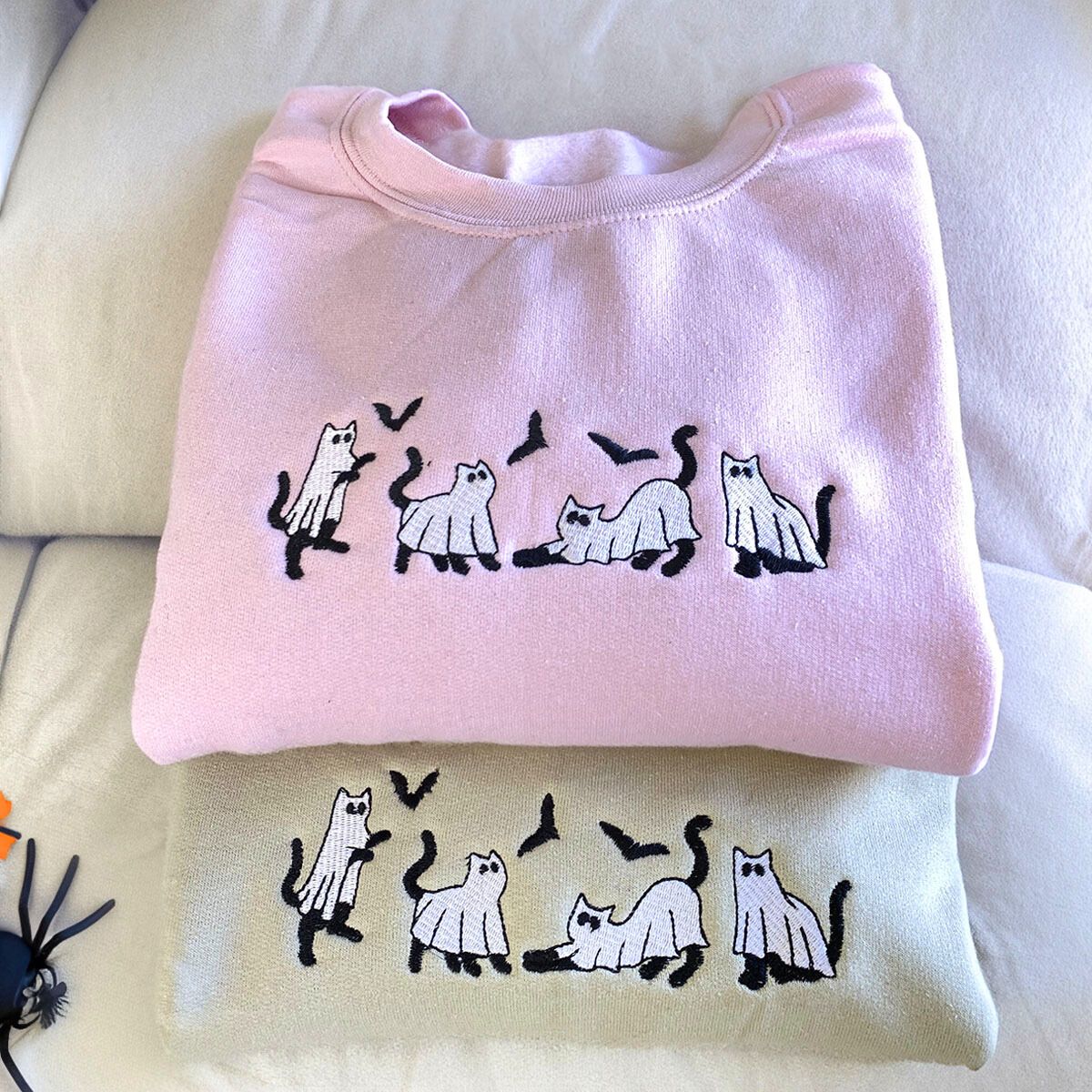 Black Cat Ghost Embroidered Halloween Sweatshirt