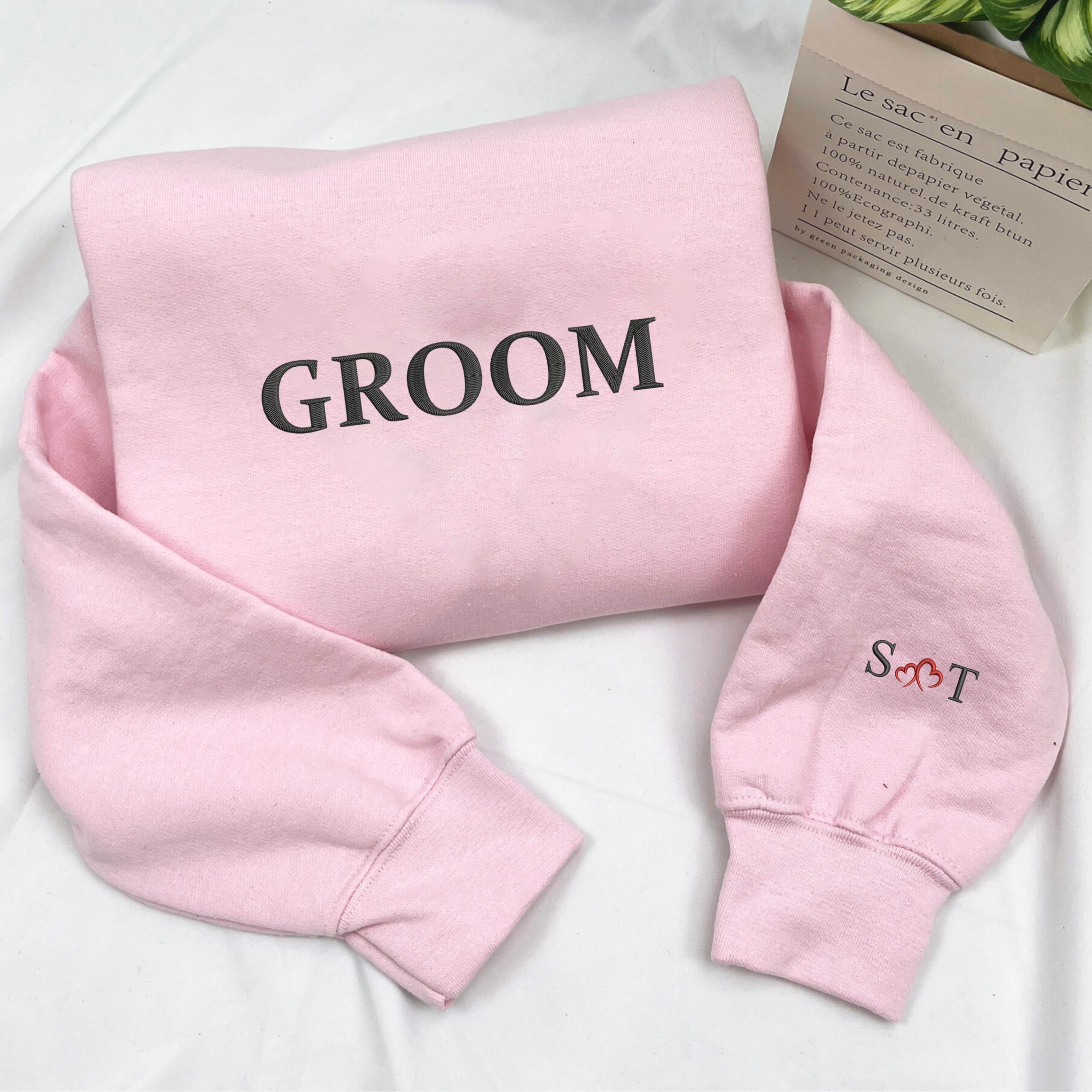Personalized Embroidered Wedding Sweatshirt - Custom Initials & Heart Icon