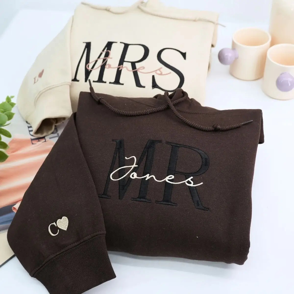 Personalized Mr and Mrs Embroidered Sweatshirts | Bridal Shower Gift Set