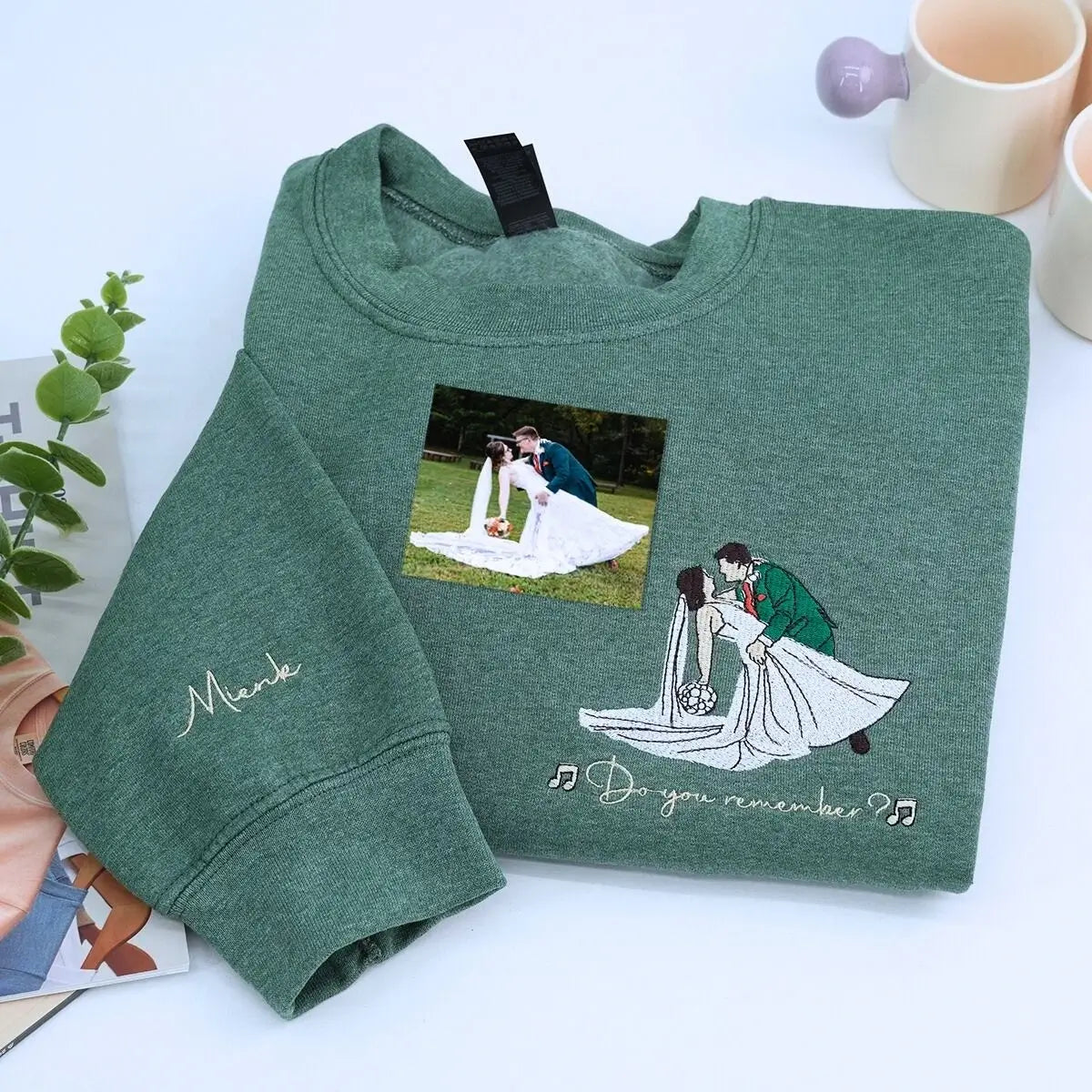 Personalized Wedding Groom Sweatshirt with Custom Embroidery - Photo & Text Sleeve