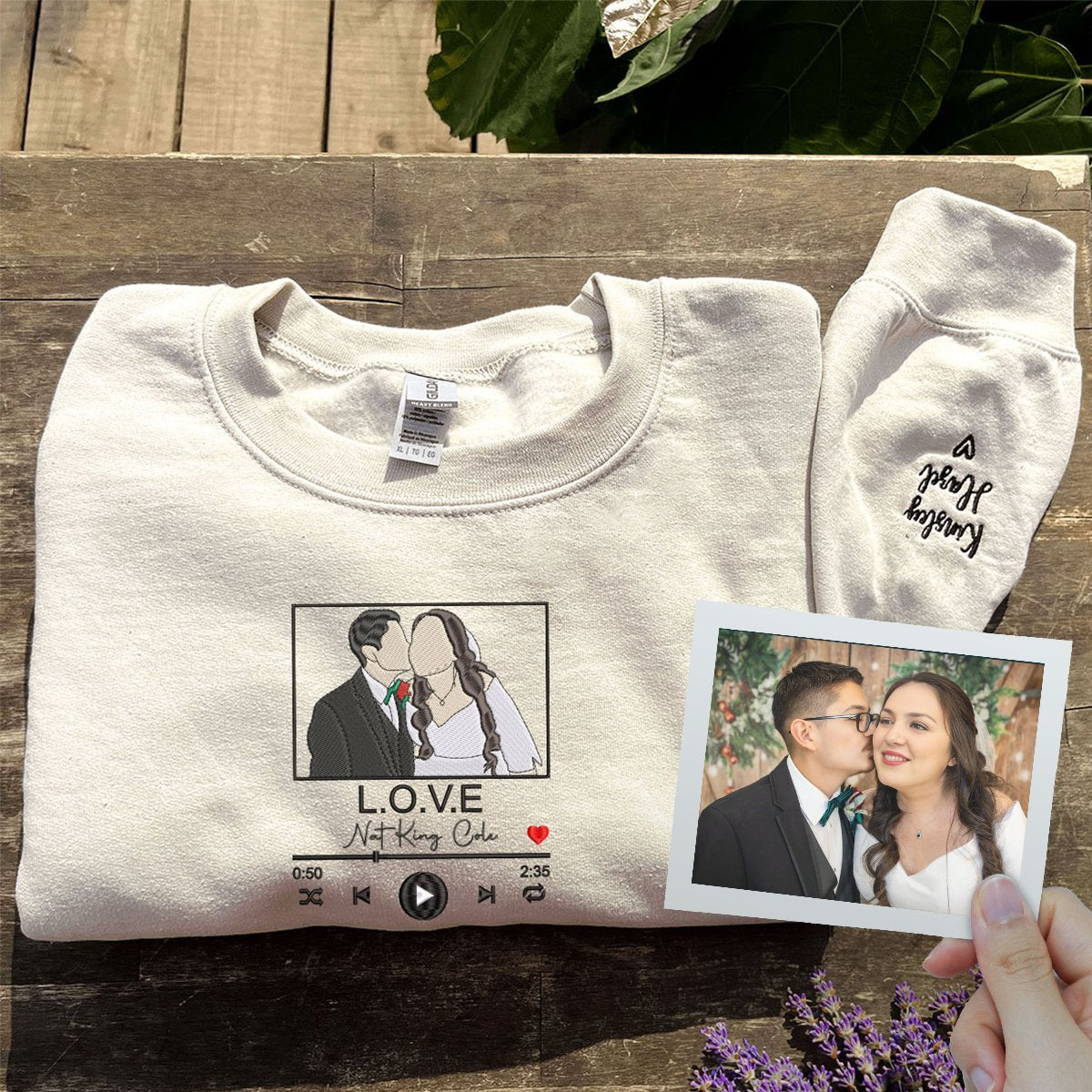 Custom Photo Portrait Newlywed Couple Hugging Hoodie - Personalized Gift