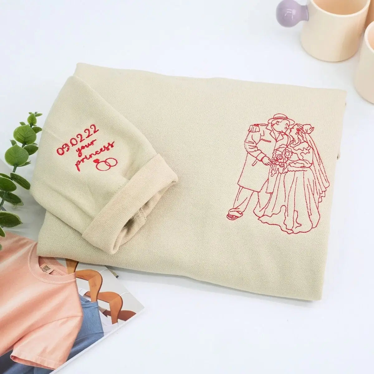 Custom Photo Embroidered Wedding Couple Sweatshirt