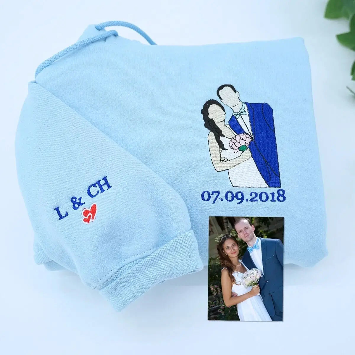 Custom Photo Embroidered Wedding Couple Sweatshirt