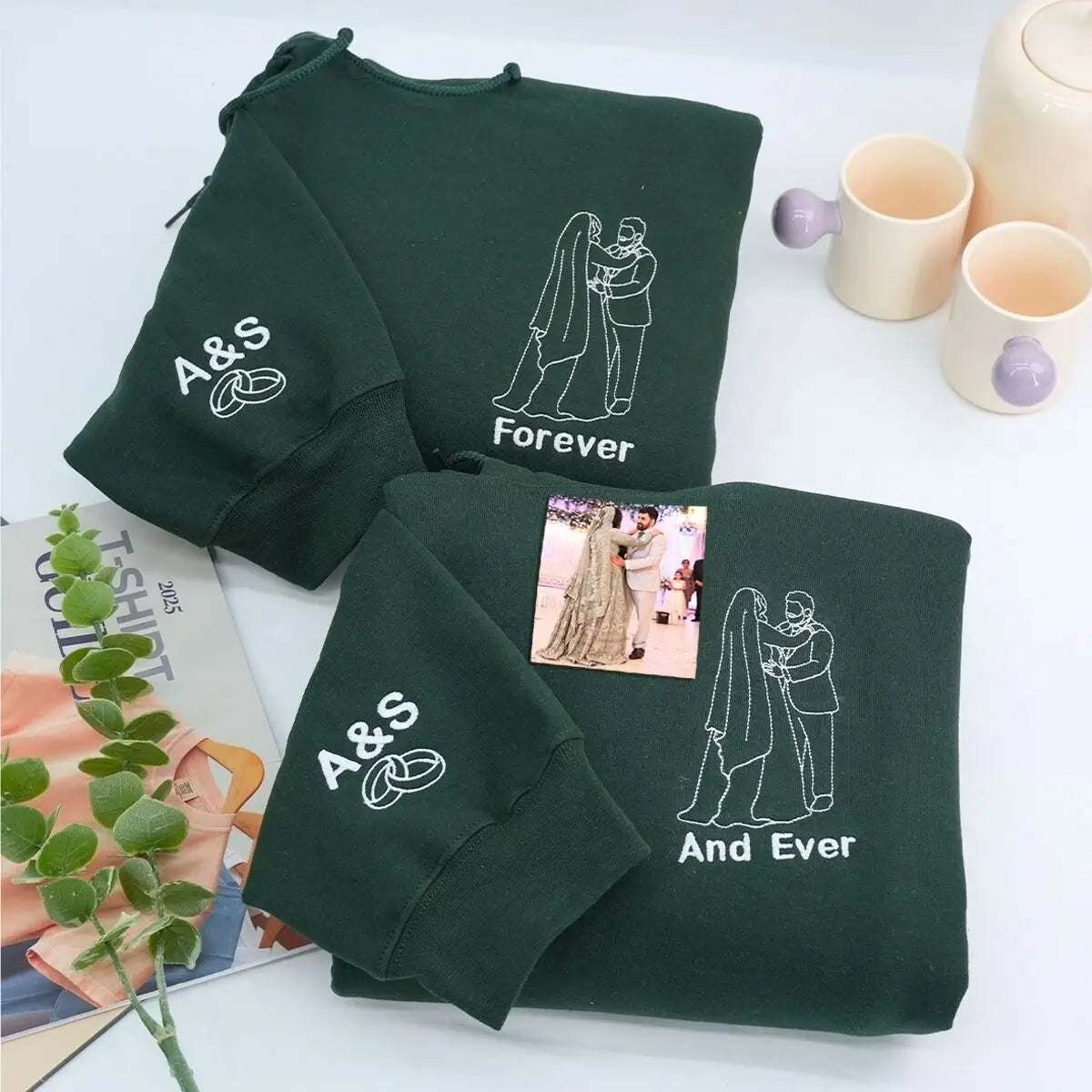 Custom Photo Embroidered Wedding Couple Sweatshirt