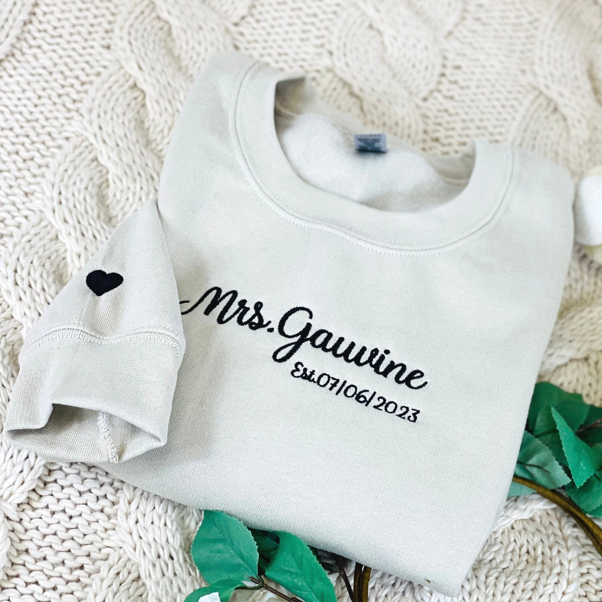 Personalized Ms Mrs Sweatshirt for Bridal Shower with Embroidered Details